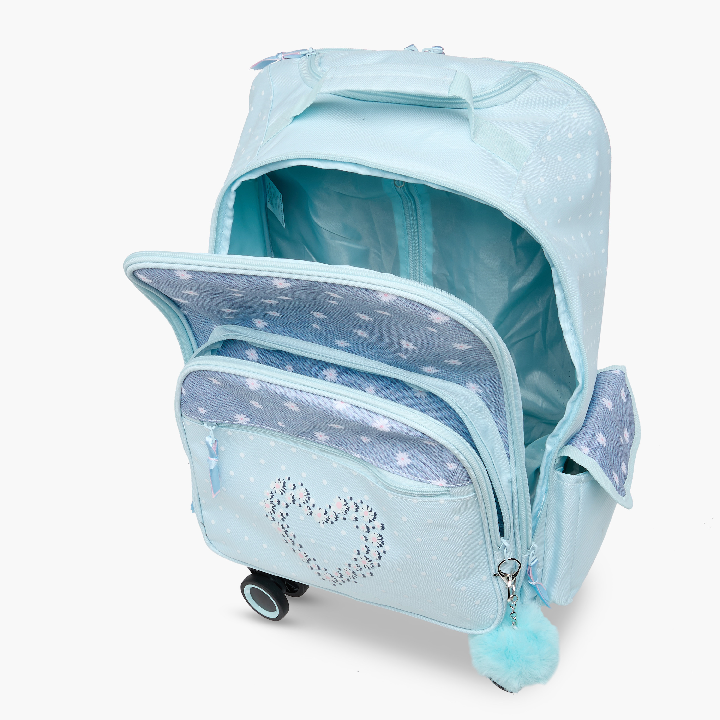 Juniors Heart Print Trolley Backpack with Retractable Handle and Zip Closure - 18 Inches-school-bagsandbackpacks-trolleybags-image-14