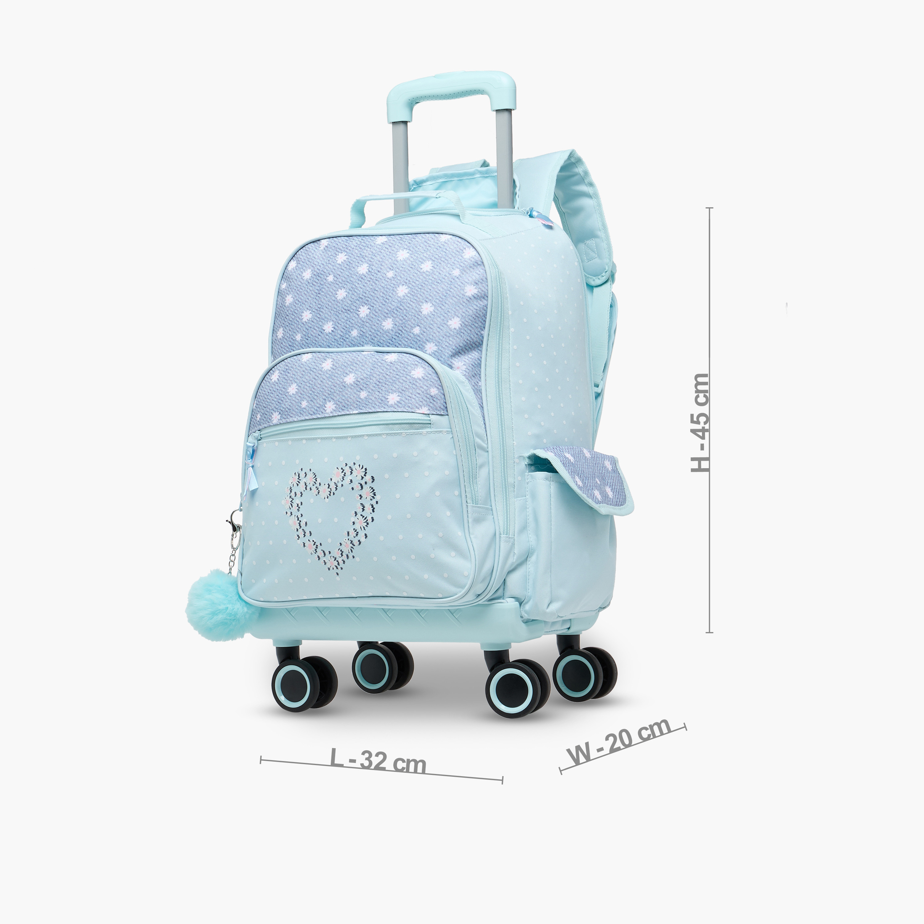 Juniors Heart Print Trolley Backpack with Retractable Handle and Zip Closure - 18 Inches-school-bagsandbackpacks-trolleybags-image-2
