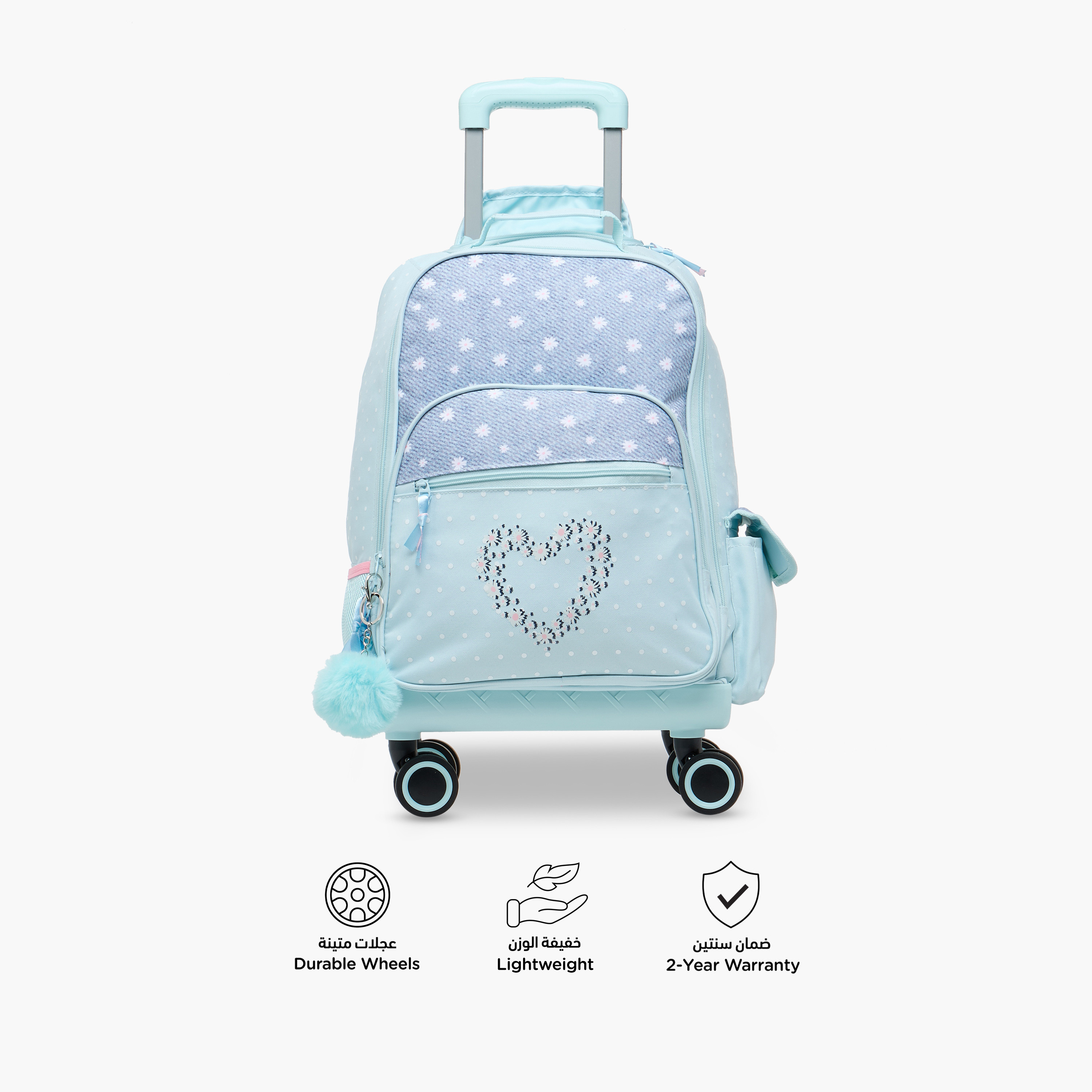 Juniors Heart Print Trolley Backpack with Retractable Handle and Zip Closure - 18 Inches-school-bagsandbackpacks-trolleybags-image-4