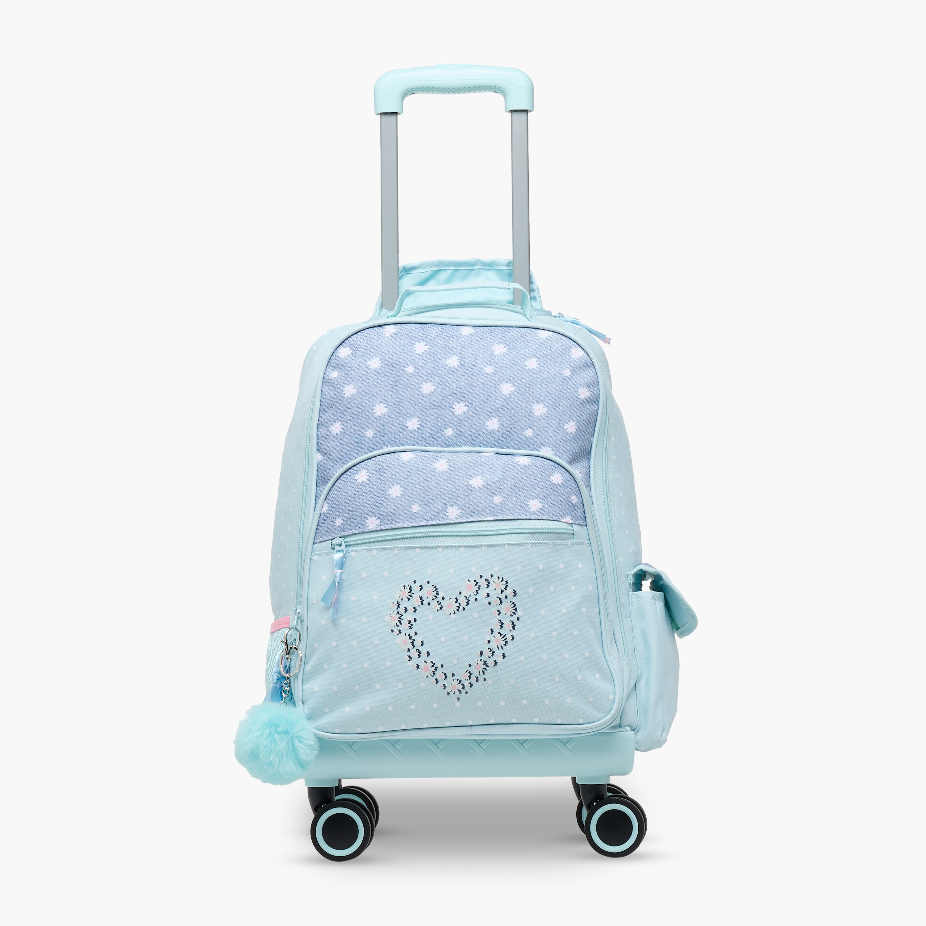 Juniors Heart Print Trolley Backpack with Retractable Handle and Zip Closure - 18 Inches-school-bagsandbackpacks-trolleybags-image-7