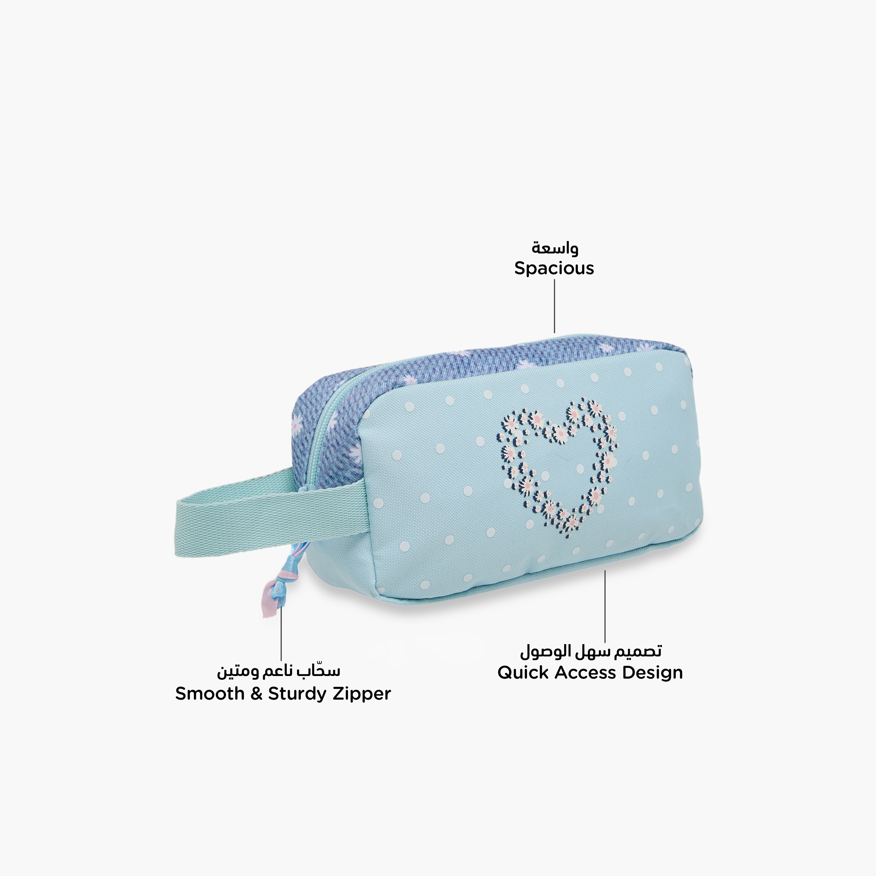 Juniors Floral Heart Print Pencil Pouch with Zip Closure-school-stationery-pencilcases-image-6