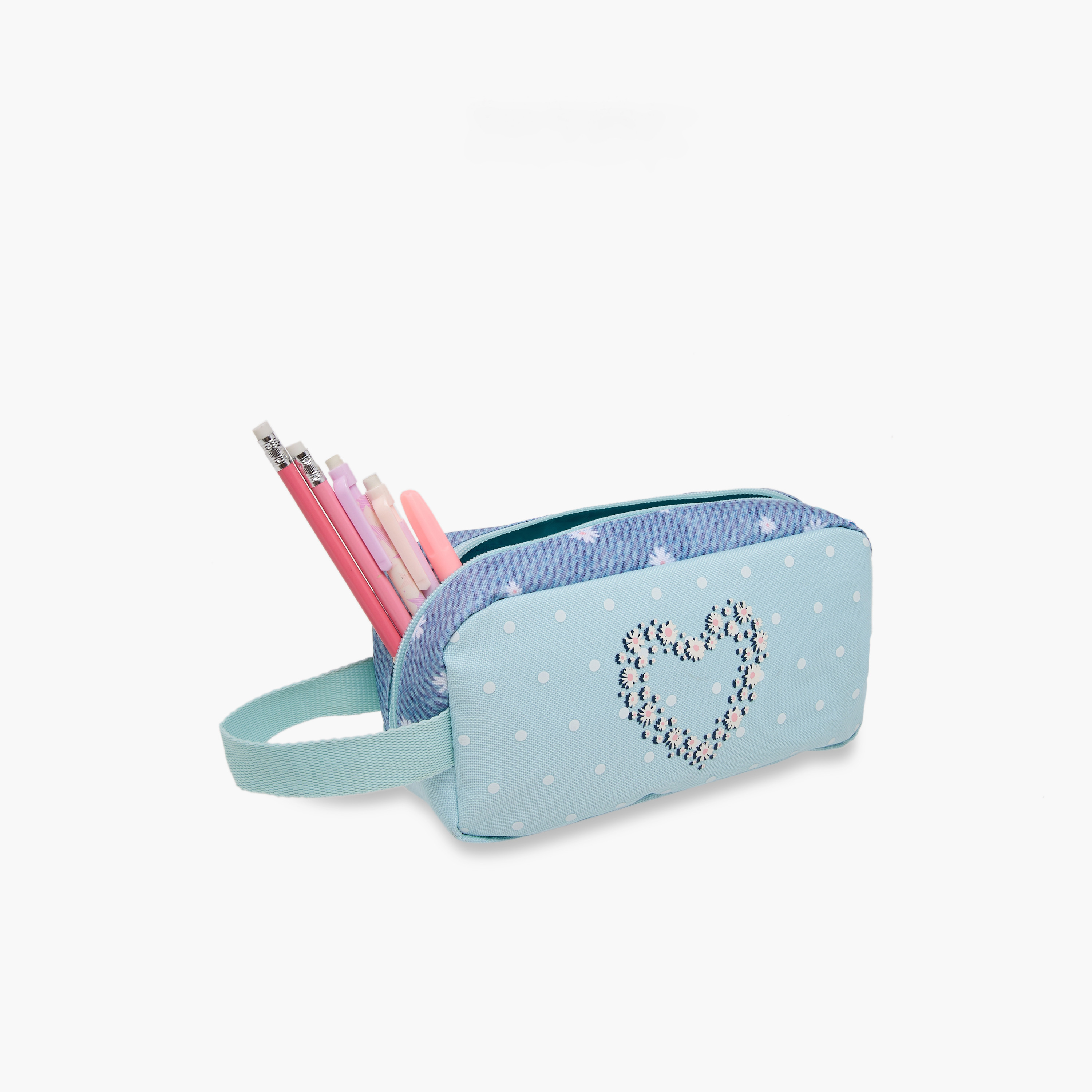 Juniors Floral Heart Print Pencil Pouch with Zip Closure-school-stationery-pencilcases-image-8