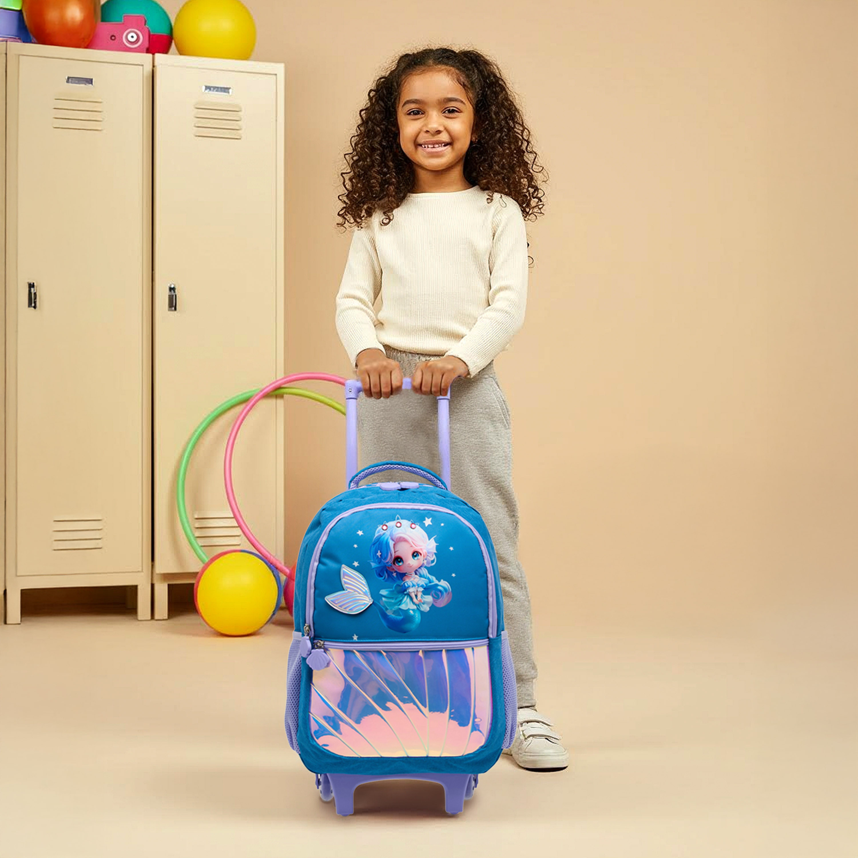 Juniors Mermaid Trolley Bag for Girls 5-8 Years with Padded Shoulder Straps -school-bagsandbackpacks-trolleybags-image-2