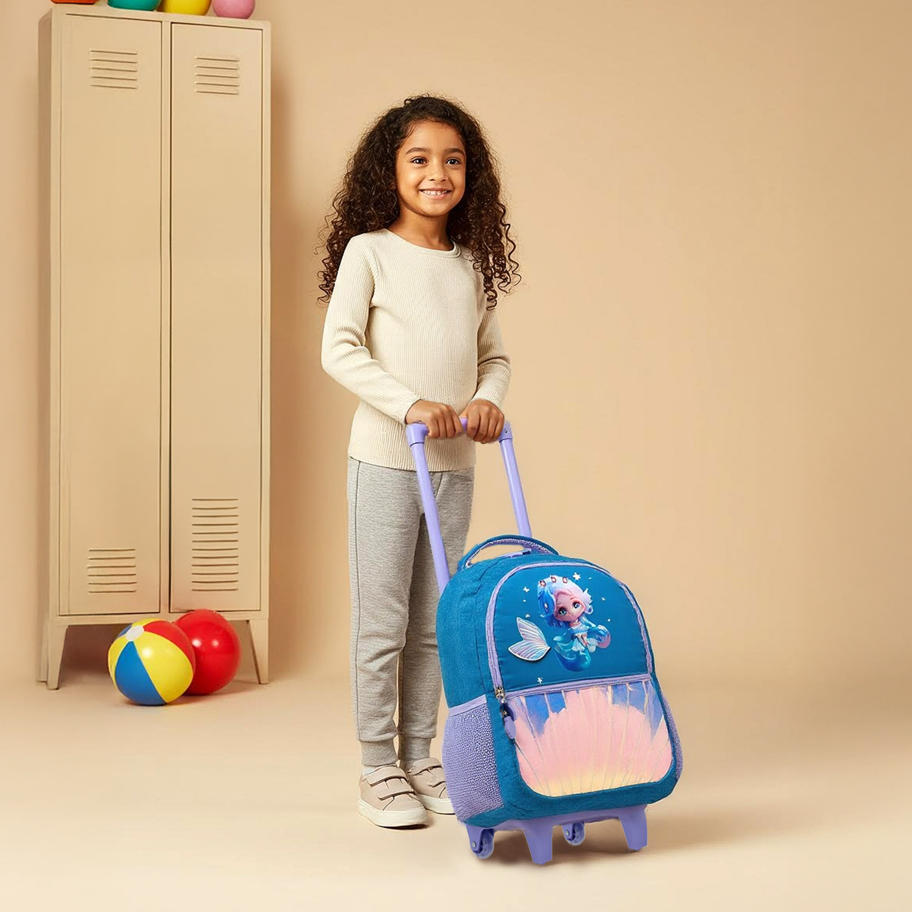 Juniors Mermaid Trolley Bag for Girls 5-8 Years with Padded Shoulder Straps -school-bagsandbackpacks-trolleybags-image-3