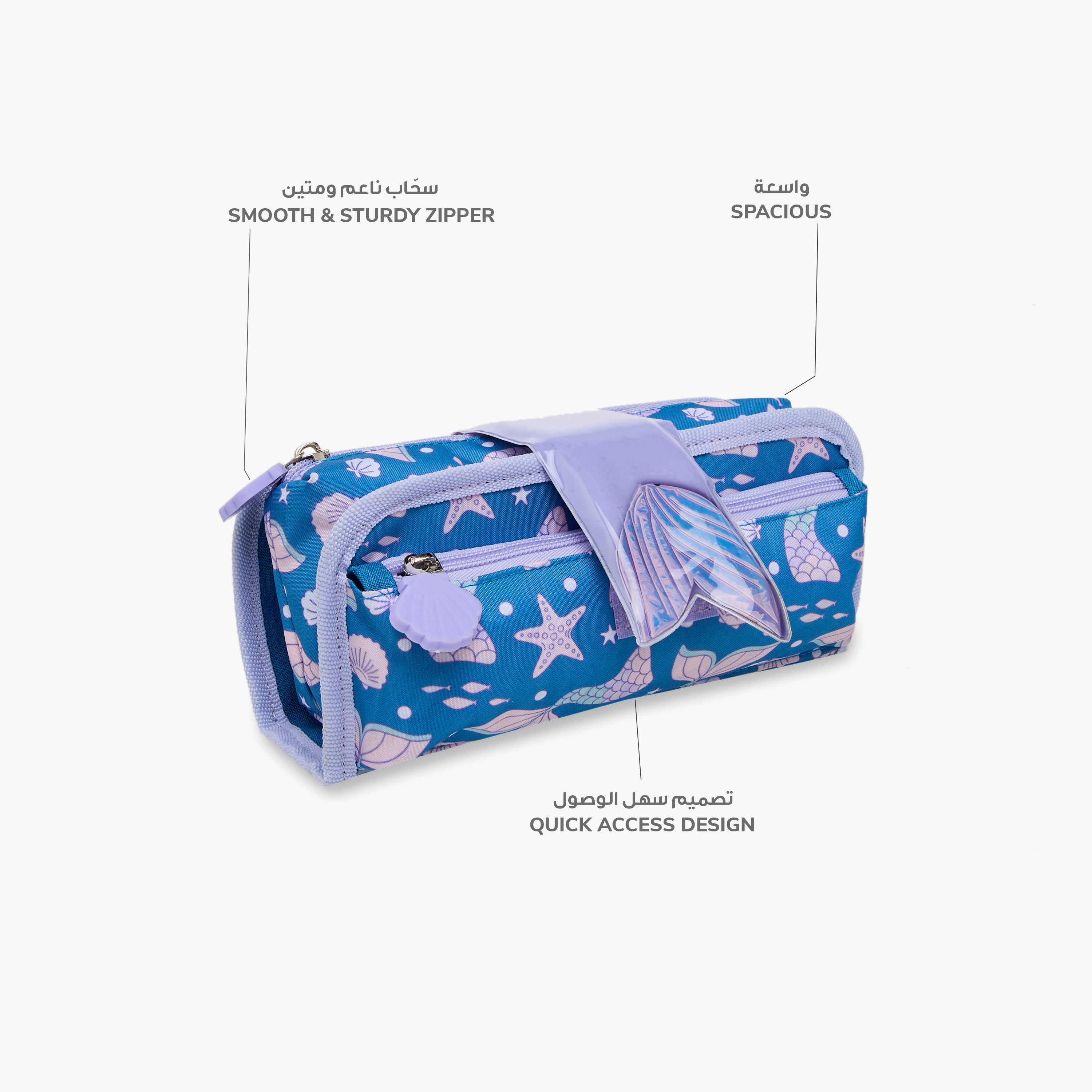Juniors Mermaid Print Pencil Pouch with Zip Closure-school-stationery-pencilcases-image-7