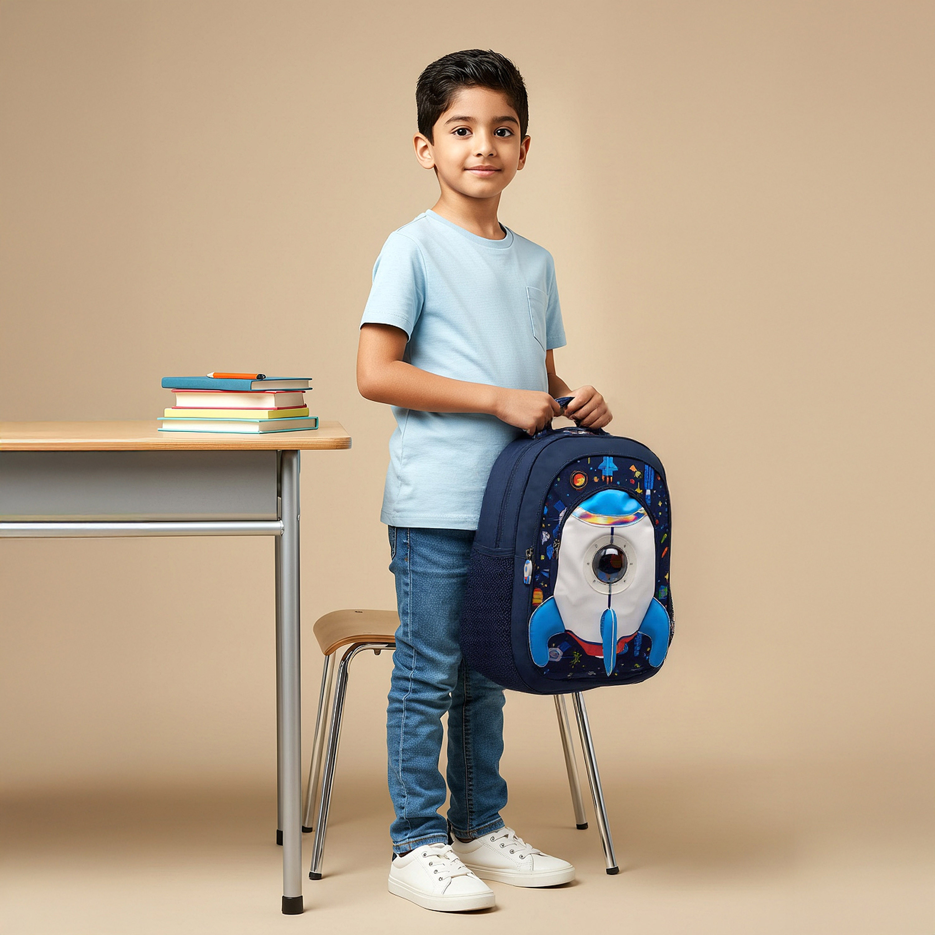 Juniors Spaceship Applique Backpack with Adjustable Straps and Zip Closure - 16 inches-school-bagsandbackpacks-backpacks-image-2