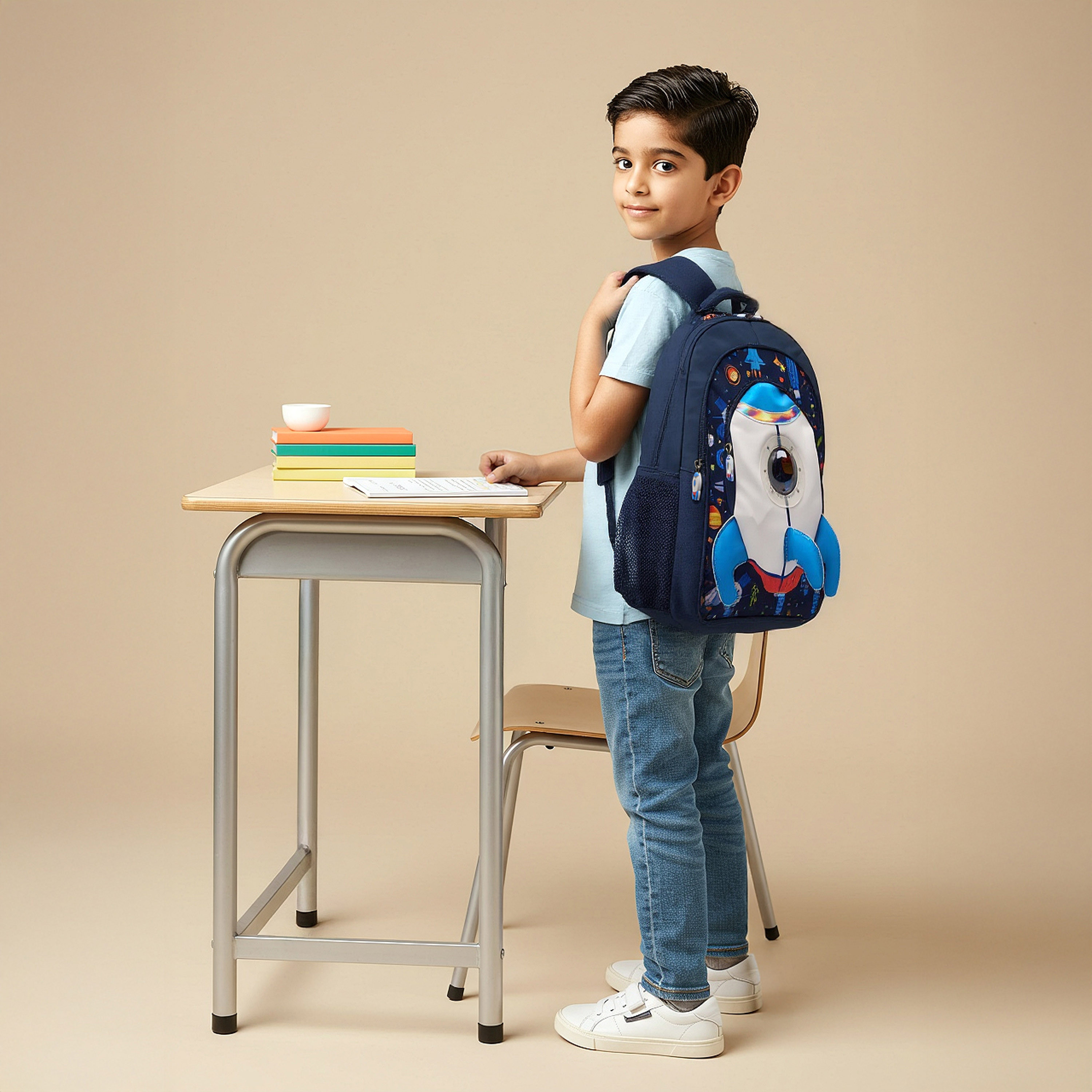 Juniors Spaceship Applique Backpack with Adjustable Straps and Zip Closure - 16 inches-school-bagsandbackpacks-backpacks-image-3