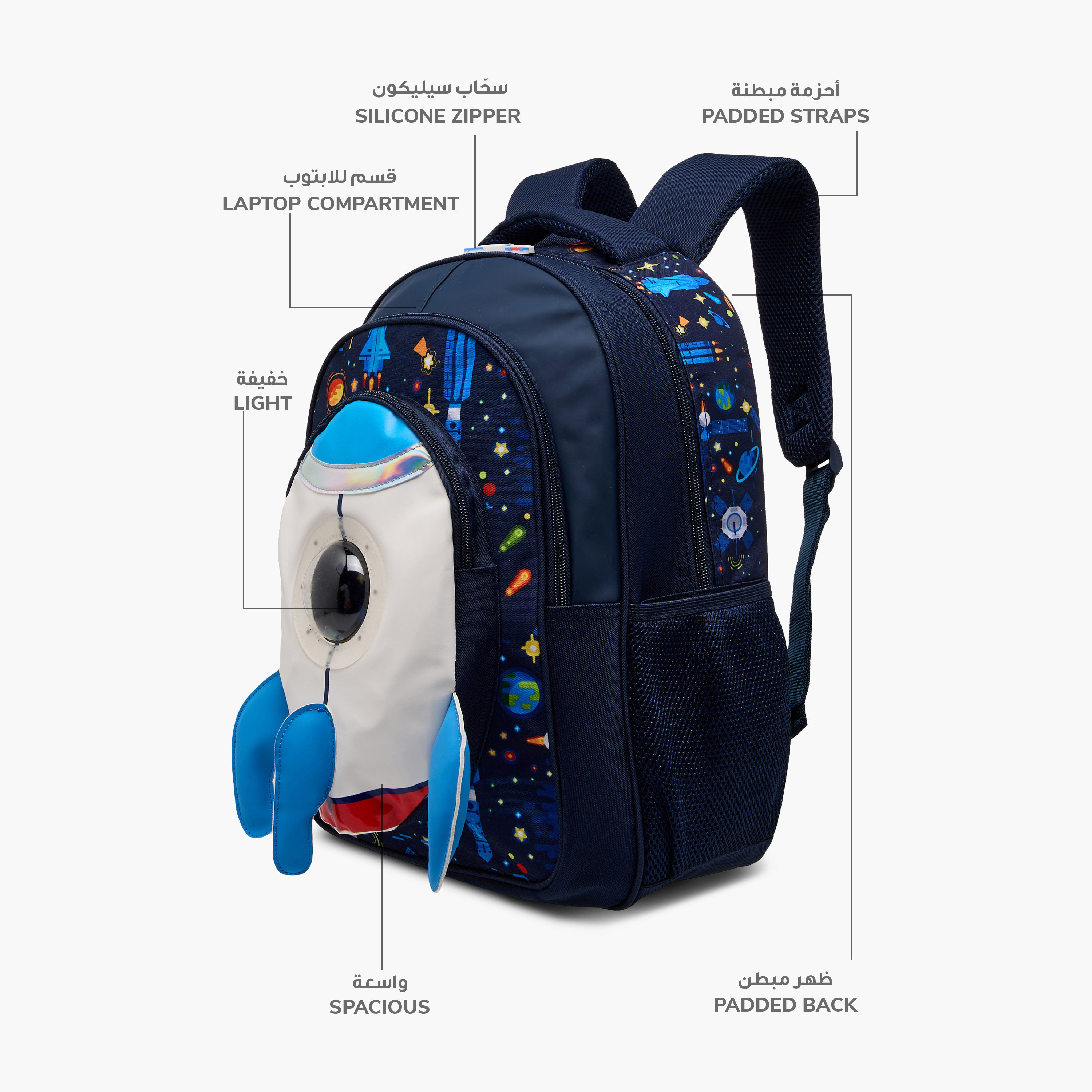 Juniors Spaceship Applique Backpack with Adjustable Straps and Zip Closure - 16 inches-school-bagsandbackpacks-backpacks-image-8