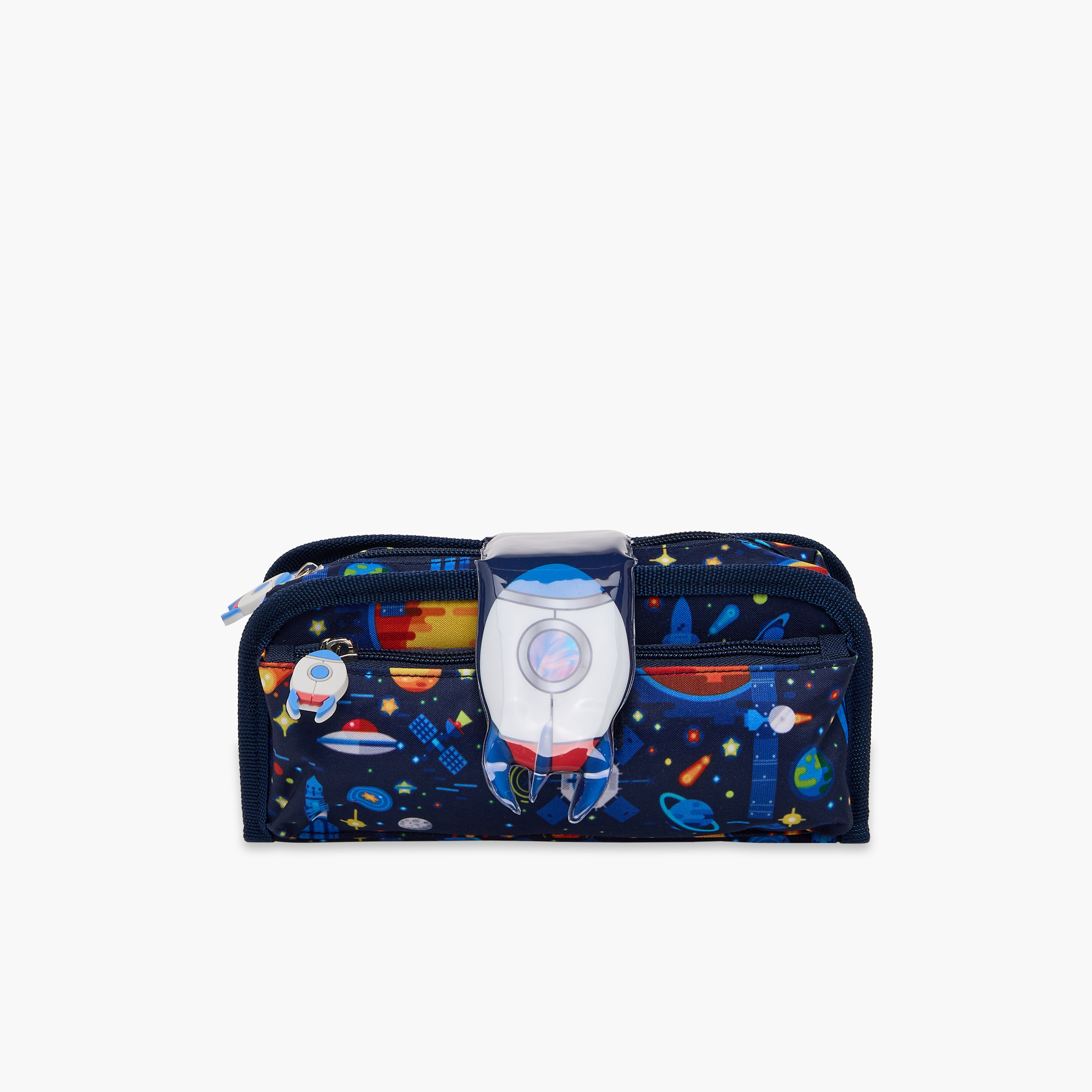 Juniors Spaceship Print Pencil Pouch with Zip Closure-school-stationery-pencilcases-image-1