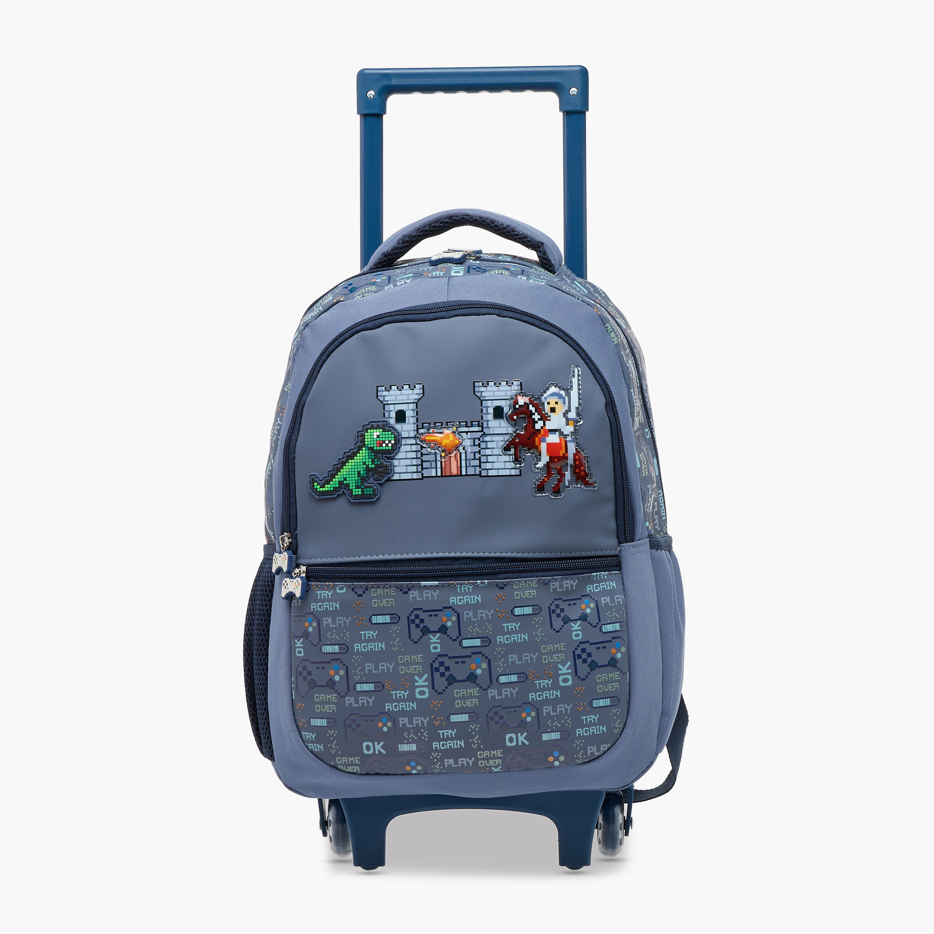 Juniors Dinosaur Castle Print Trolley Backpack with Retractable Handle - 16 inches-school-bagsandbackpacks-trolleybags-image-1