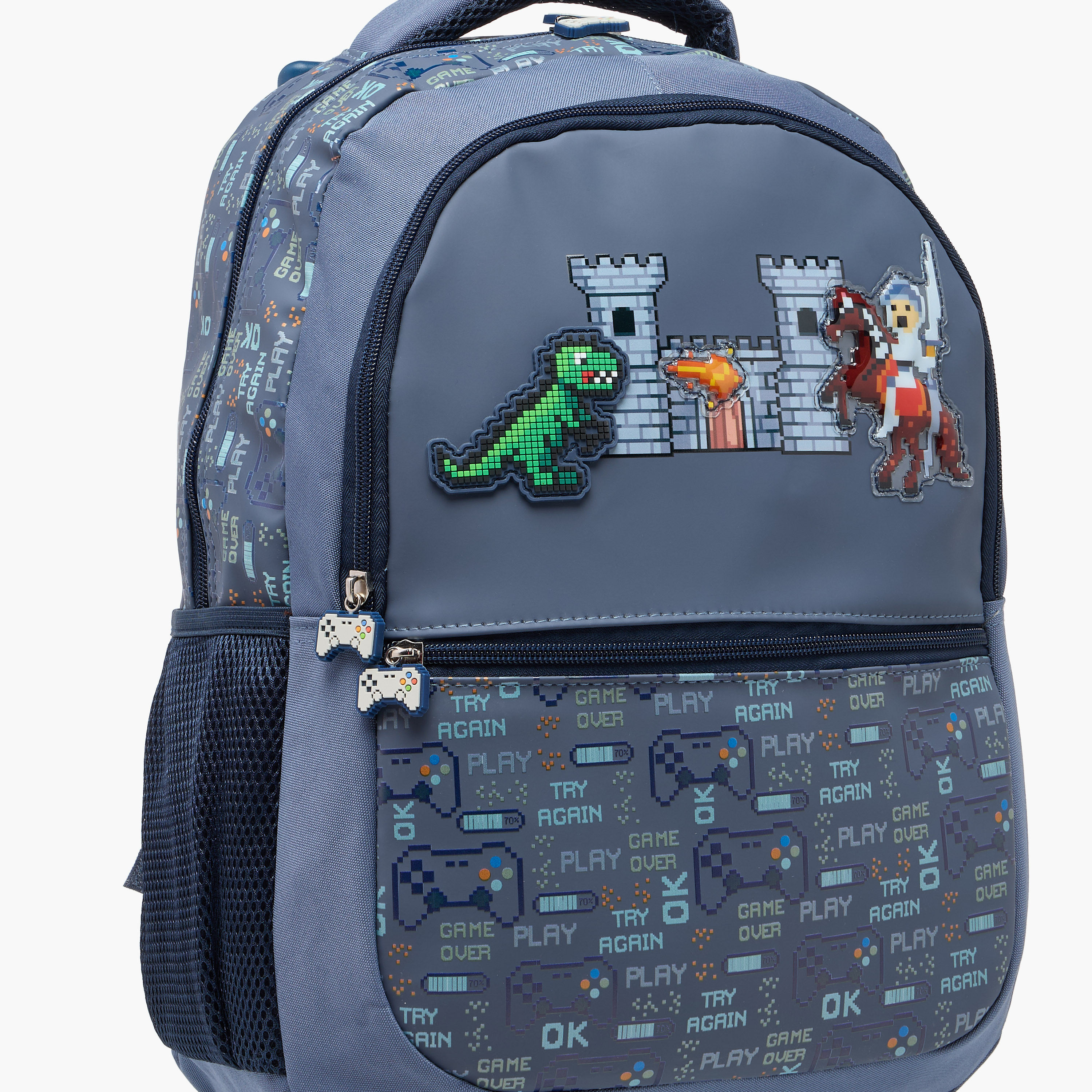 Juniors Dinosaur Castle Print Trolley Backpack with Retractable Handle - 16 inches-school-bagsandbackpacks-trolleybags-image-13