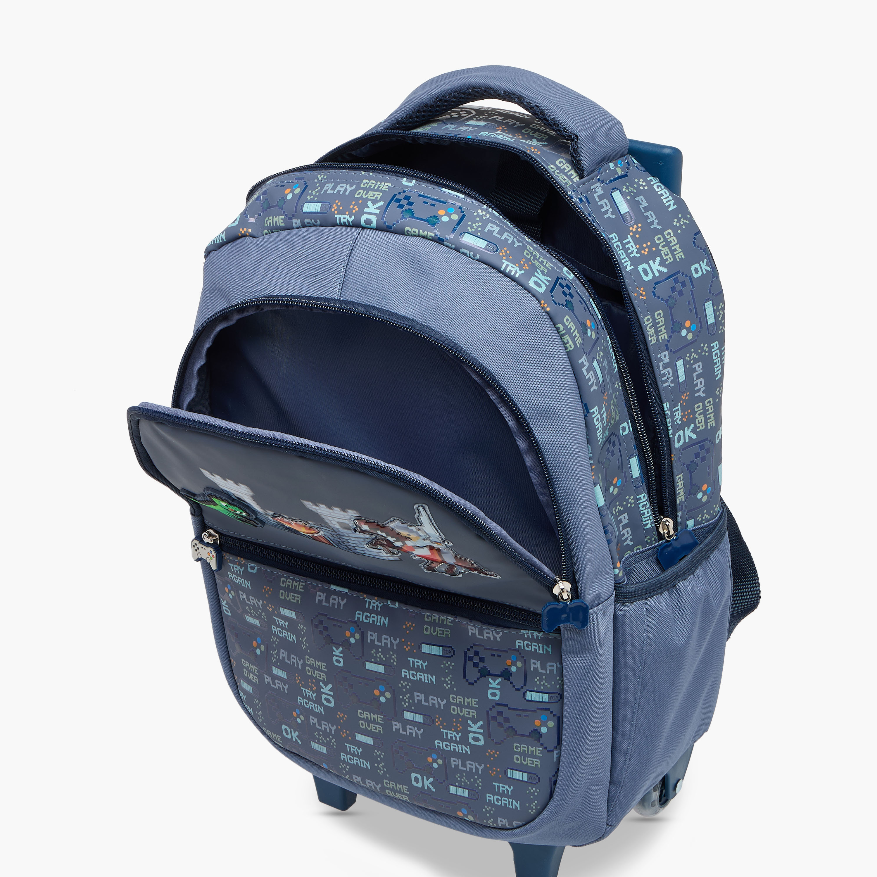Juniors Dinosaur Castle Print Trolley Backpack with Retractable Handle - 16 inches-school-bagsandbackpacks-trolleybags-image-16