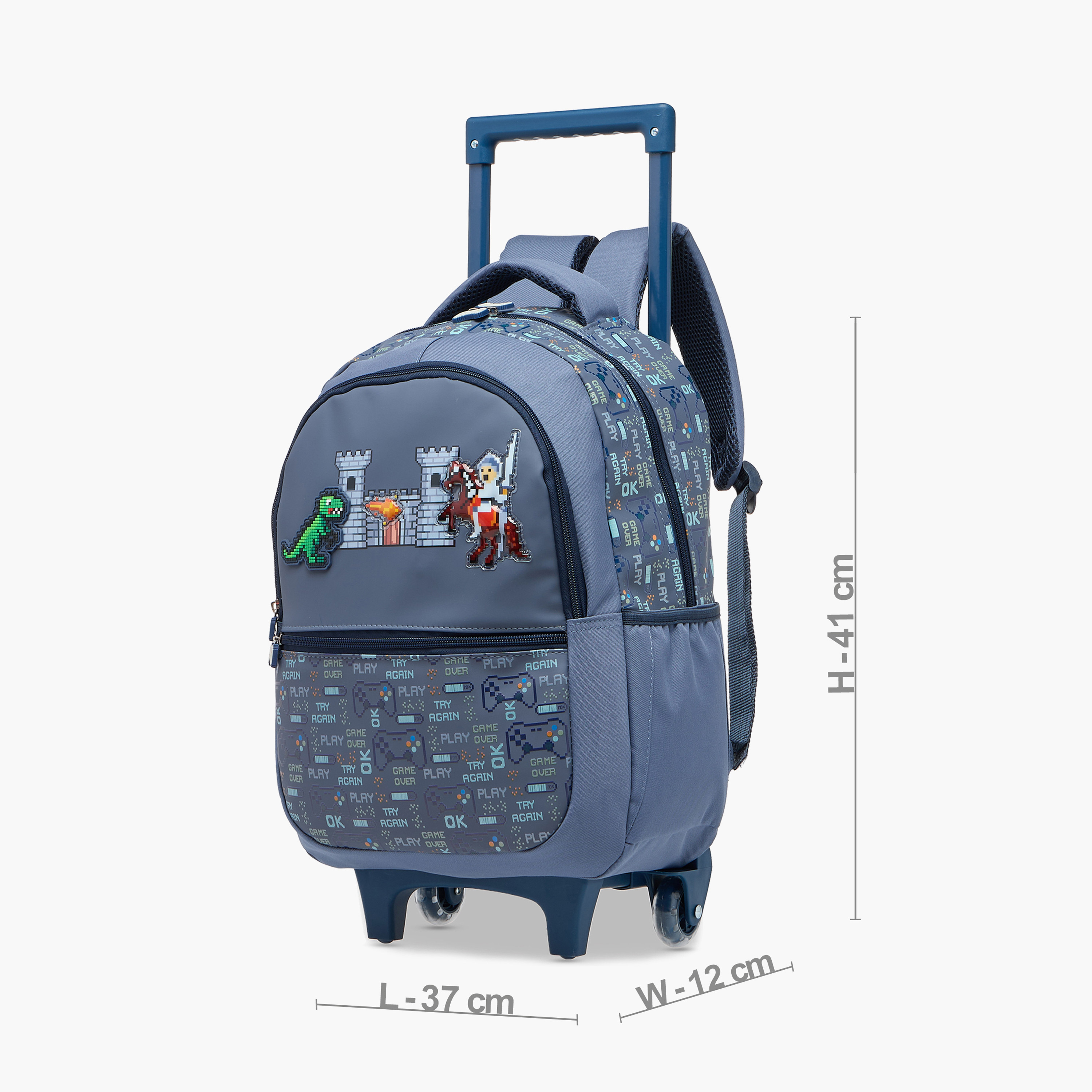 Juniors Dinosaur Castle Print Trolley Backpack with Retractable Handle - 16 inches-school-bagsandbackpacks-trolleybags-image-2