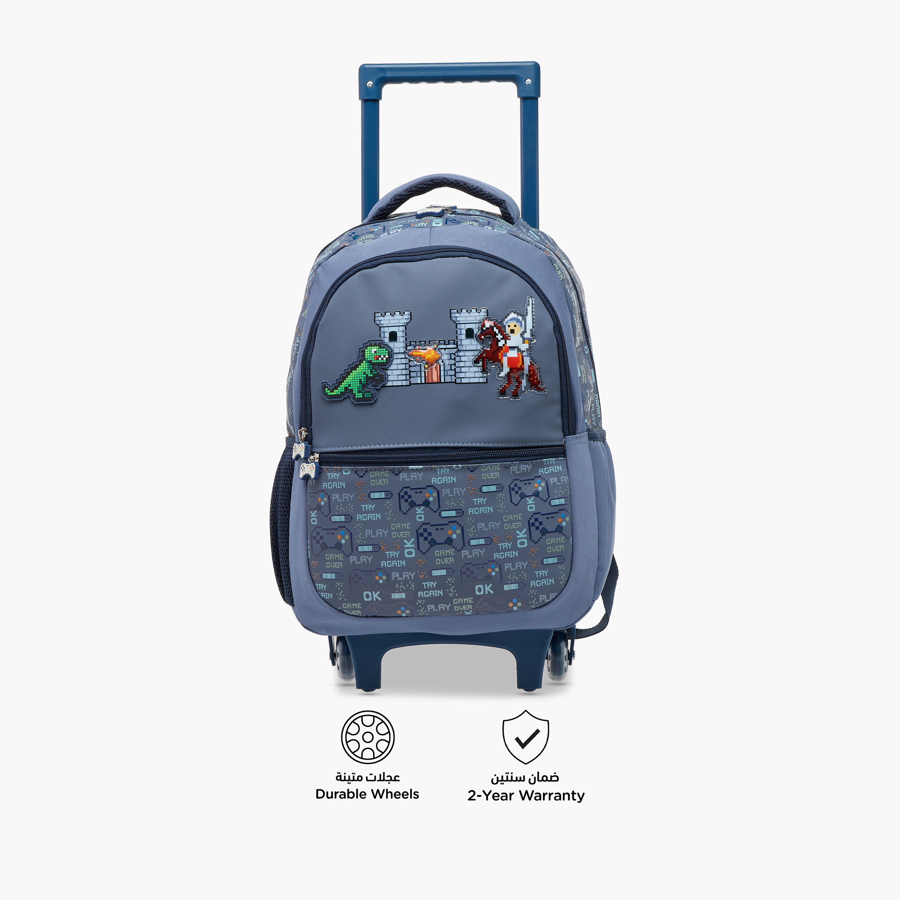Juniors Dinosaur Castle Print Trolley Backpack with Retractable Handle - 16 inches-school-bagsandbackpacks-trolleybags-image-4