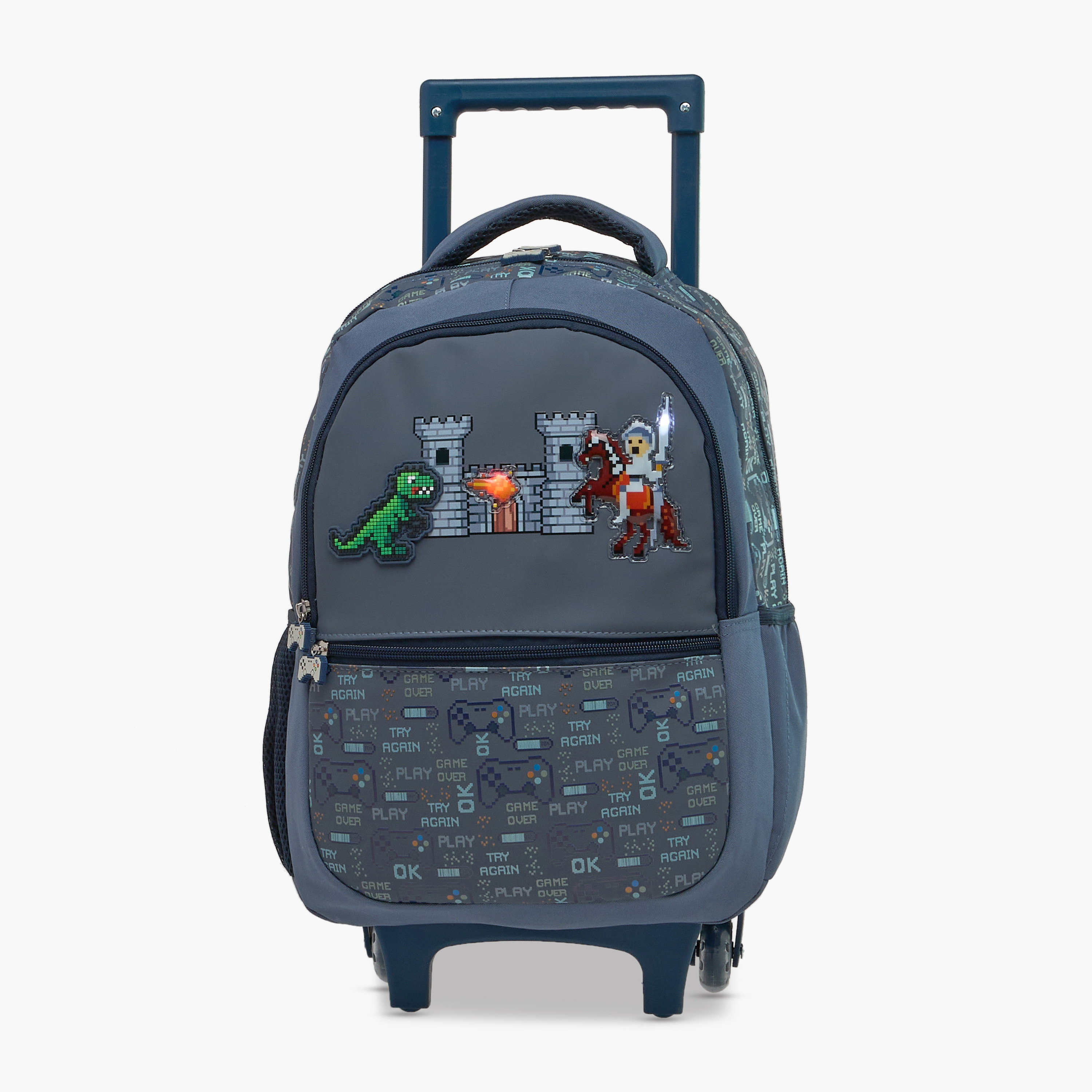 Juniors Dinosaur Castle Print Trolley Backpack with Retractable Handle - 16 inches-school-bagsandbackpacks-trolleybags-image-8