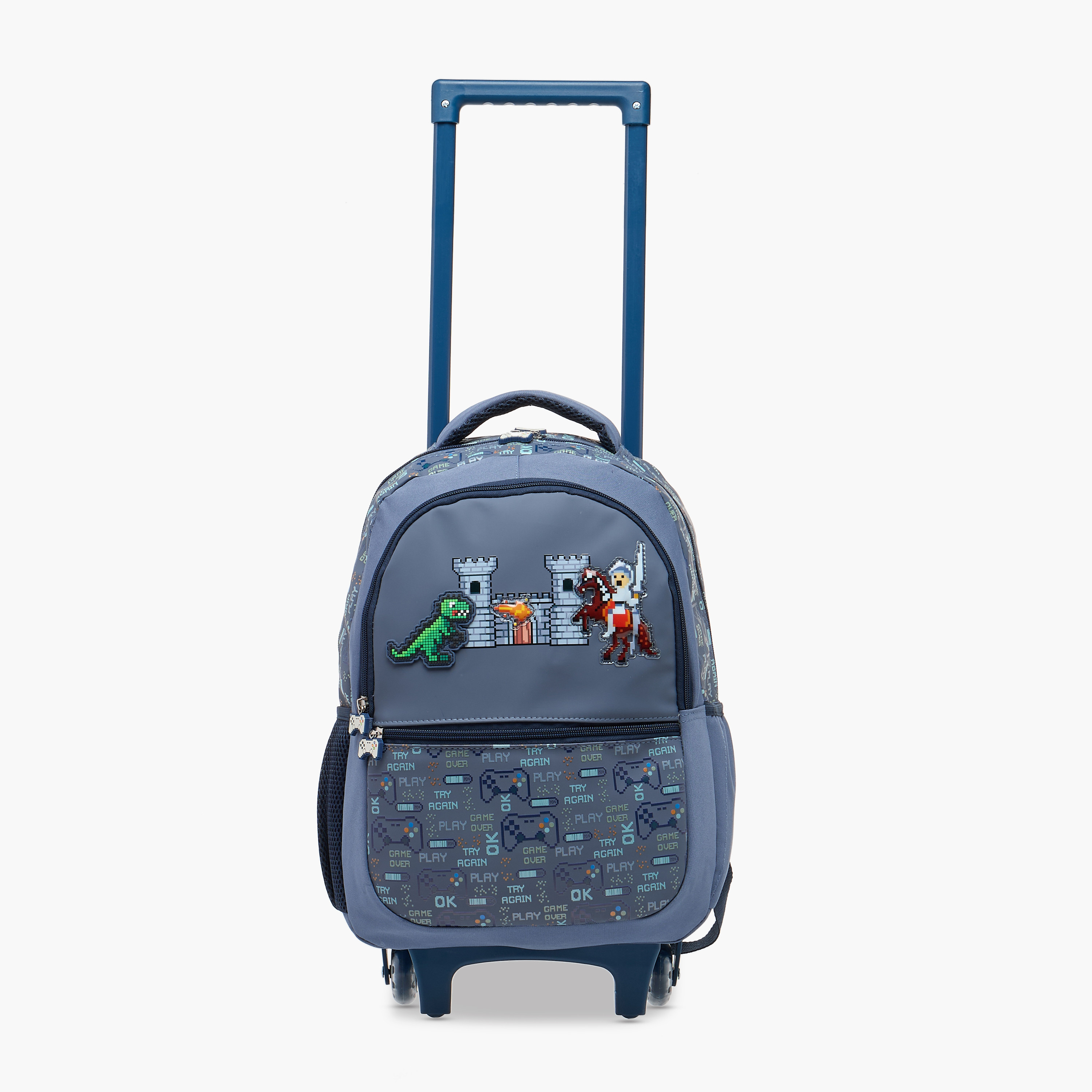 Juniors Dinosaur Castle Print Trolley Backpack with Retractable Handle - 16 inches-school-bagsandbackpacks-trolleybags-image-9
