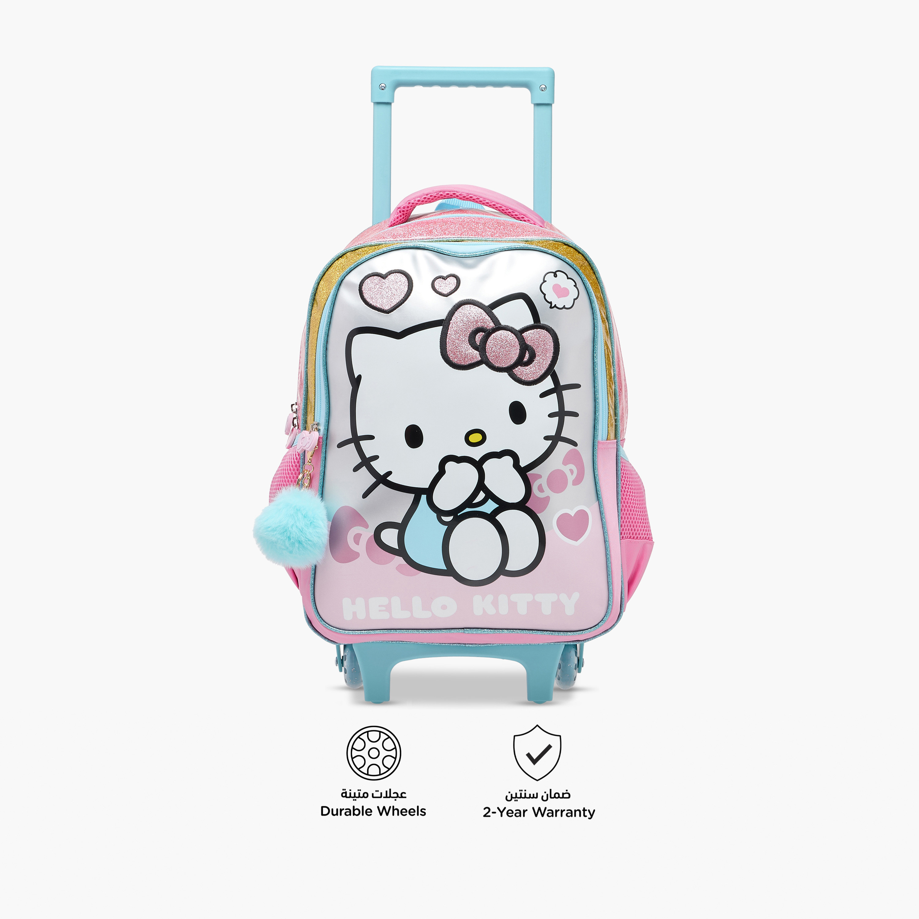 Hello Kitty Print Trolley Backpack with Retractable Handle - 16 inches-school-bagsandbackpacks-trolleybags-image-4