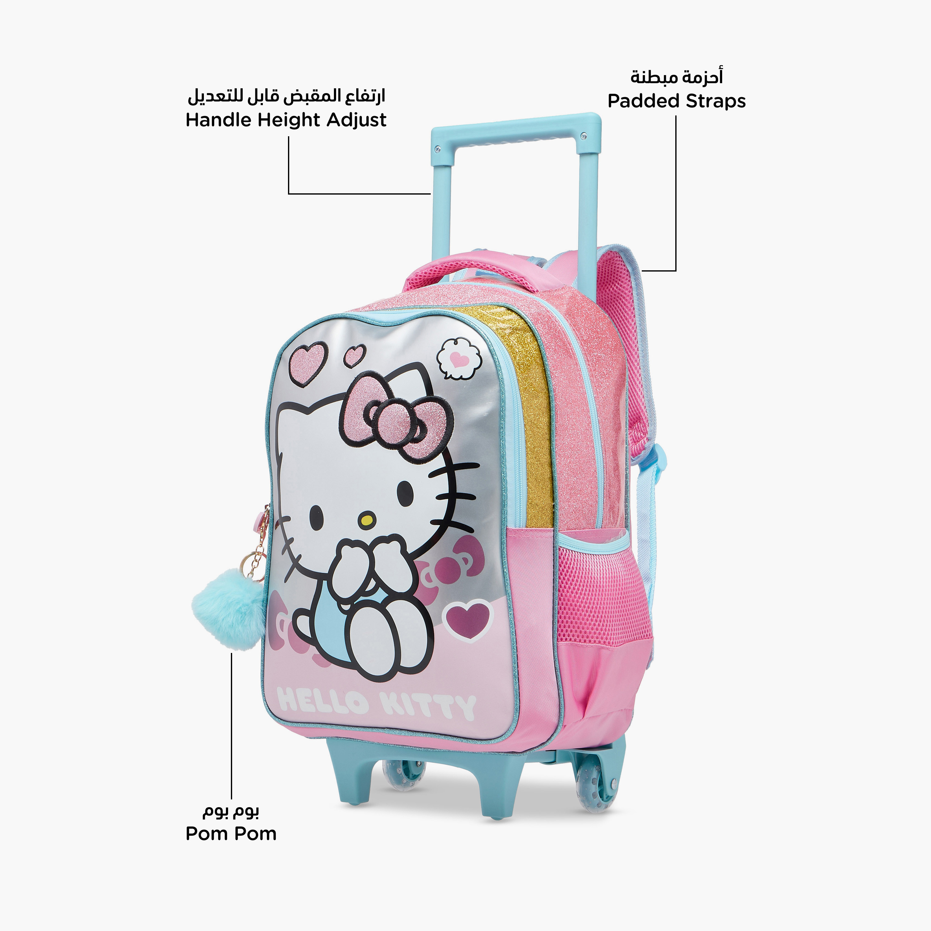 Hello Kitty Print Trolley Backpack with Retractable Handle - 16 inches-school-bagsandbackpacks-trolleybags-image-6