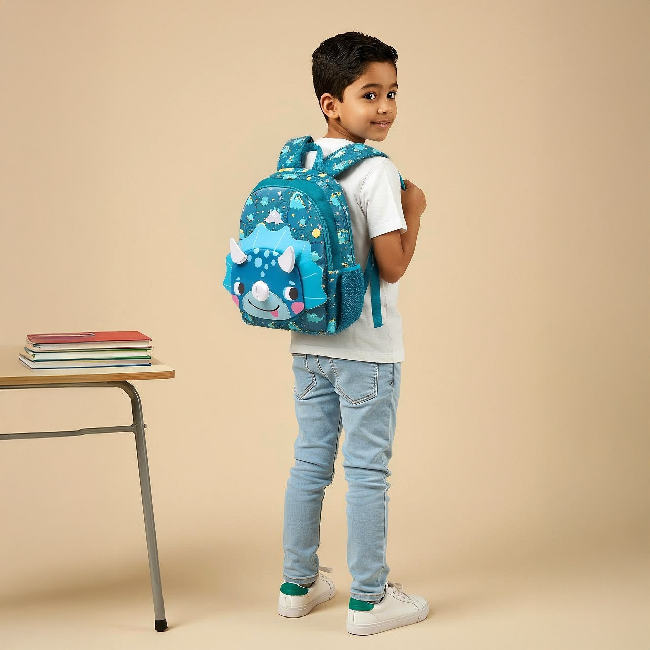 Juniors Baby Dinosaur Applique Backpack with Adjustable Straps and Zip Closure - 14 inches-school-bagsandbackpacks-backpacks-image-2