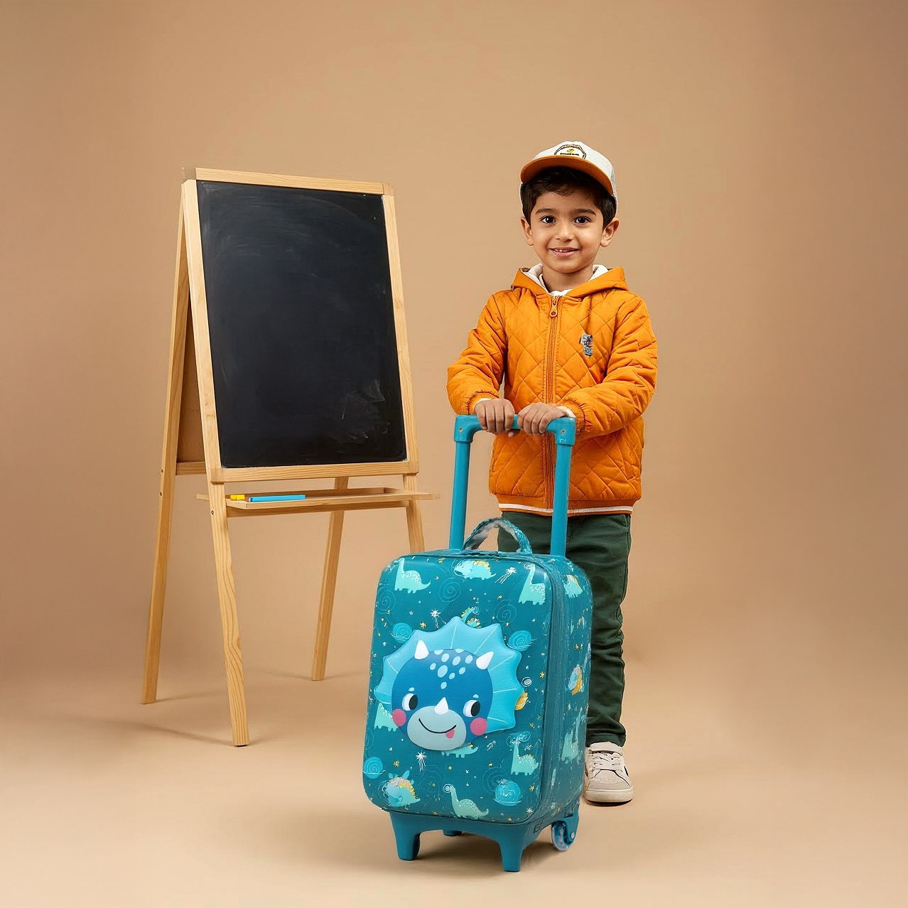 Juniors Dinosaur Trolley Bag for Girls 2-5 Years with Padded Shoulder Straps -school-bagsandbackpacks-trolleybags-image-2