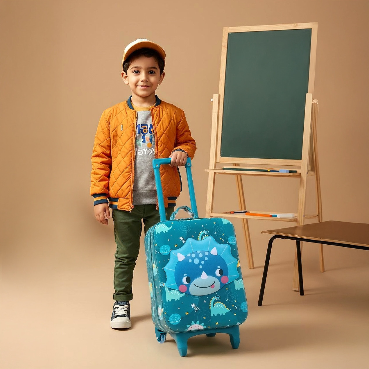 Juniors Dinosaur Trolley Bag for Girls 2-5 Years with Padded Shoulder Straps -school-bagsandbackpacks-trolleybags-image-3
