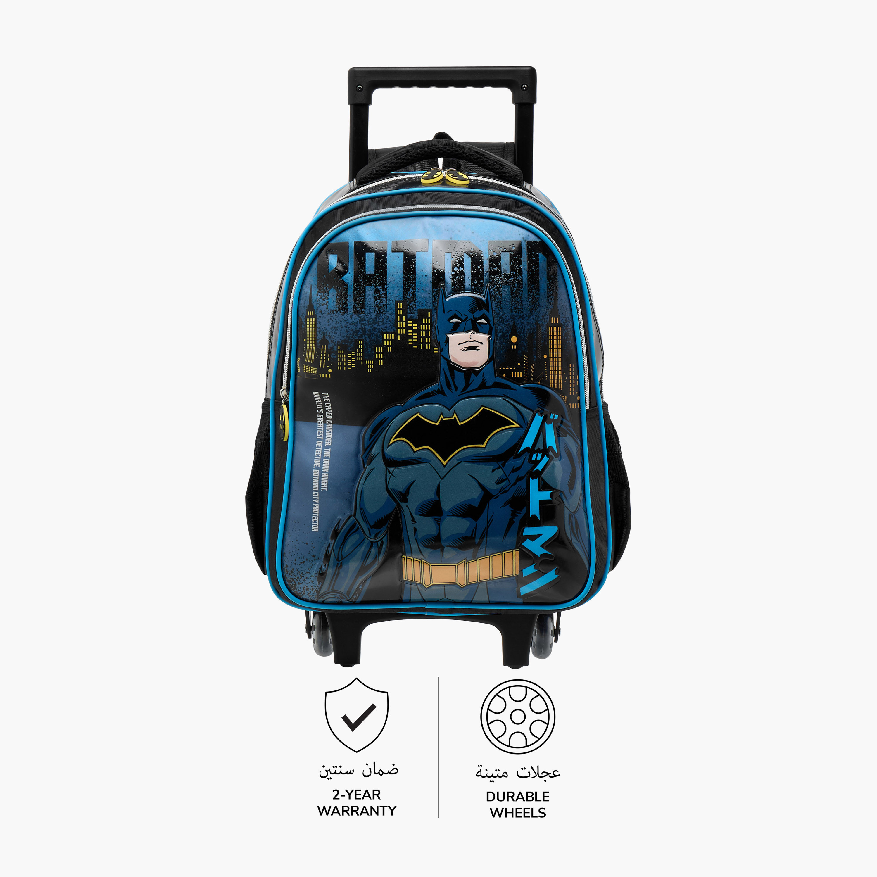 Warner Bros Batman Trolley Bag for Boys 5-8 Years with Padded Shoulder Straps -school-bagsandbackpacks-trolleybags-image-6