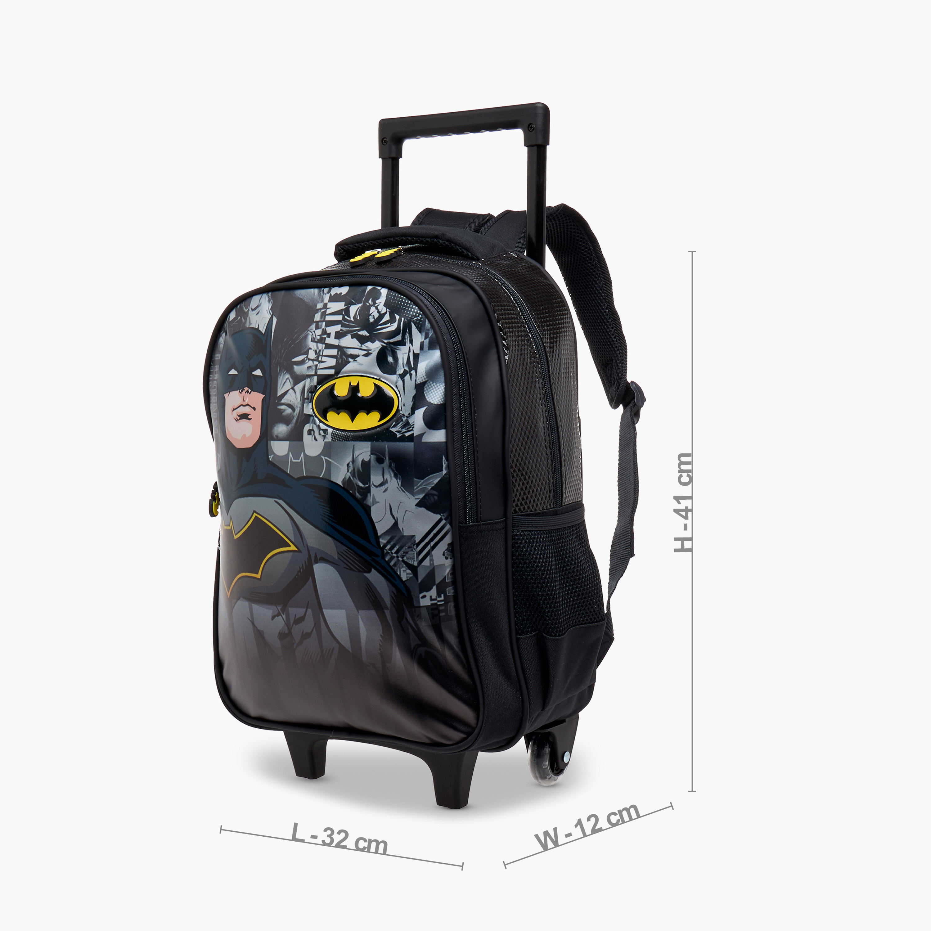 Batman Print Trolley Backpack with Retractable Handle - 16 inches-school-bagsandbackpacks-trolleybags-image-2