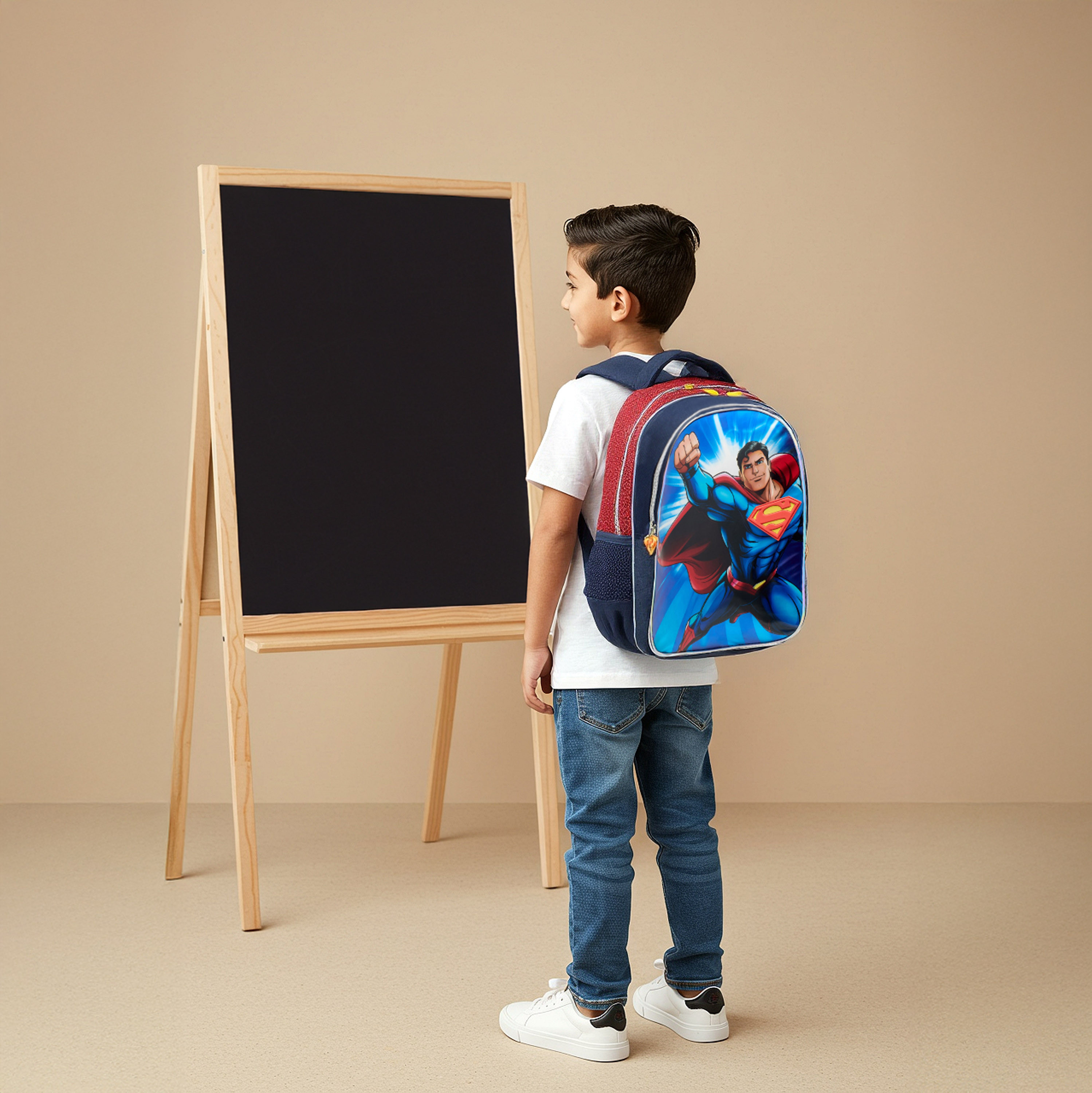 Superman Print Backpack with Adjustable Shoulder Straps and Zip Closure - 16 inches-school-bagsandbackpacks-backpacks-image-3