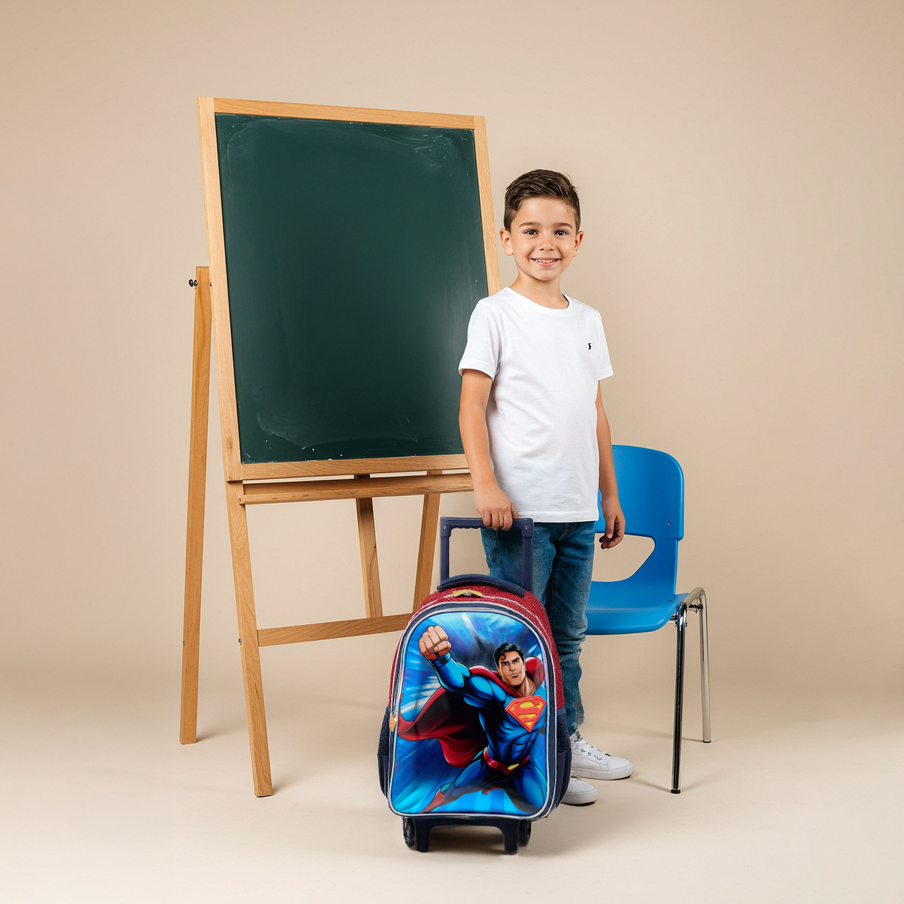Warner Bros Superman Trolley Bag for Boys 5-8 Years with Padded Shoulder Straps -school-bagsandbackpacks-trolleybags-image-2