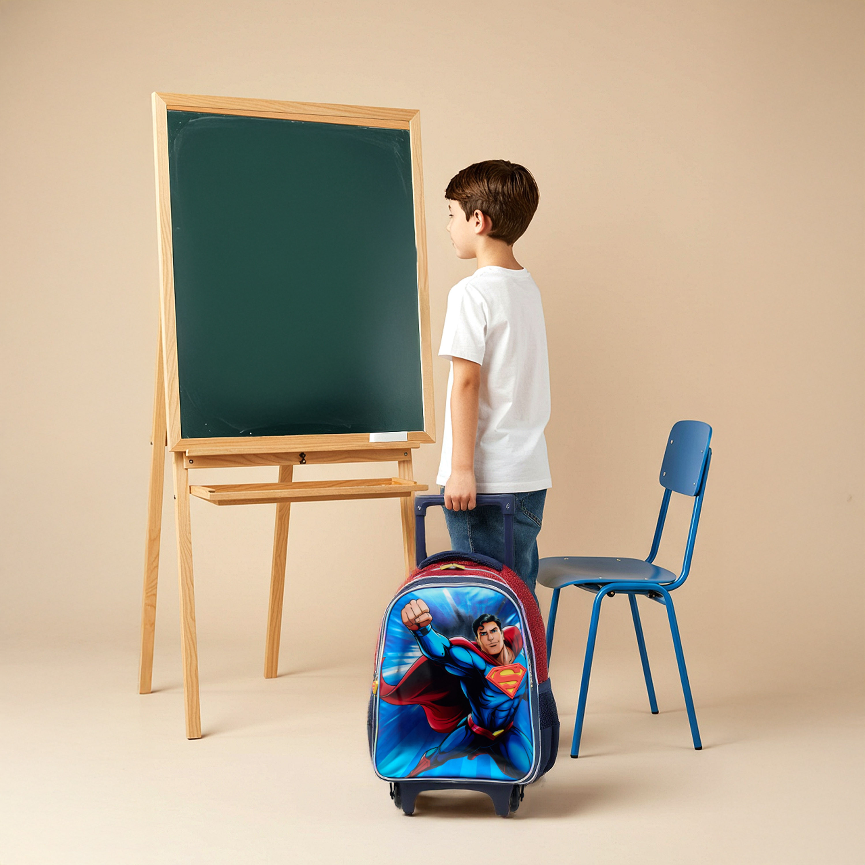 Warner Bros Superman Trolley Bag for Boys 5-8 Years with Padded Shoulder Straps -school-bagsandbackpacks-trolleybags-image-3