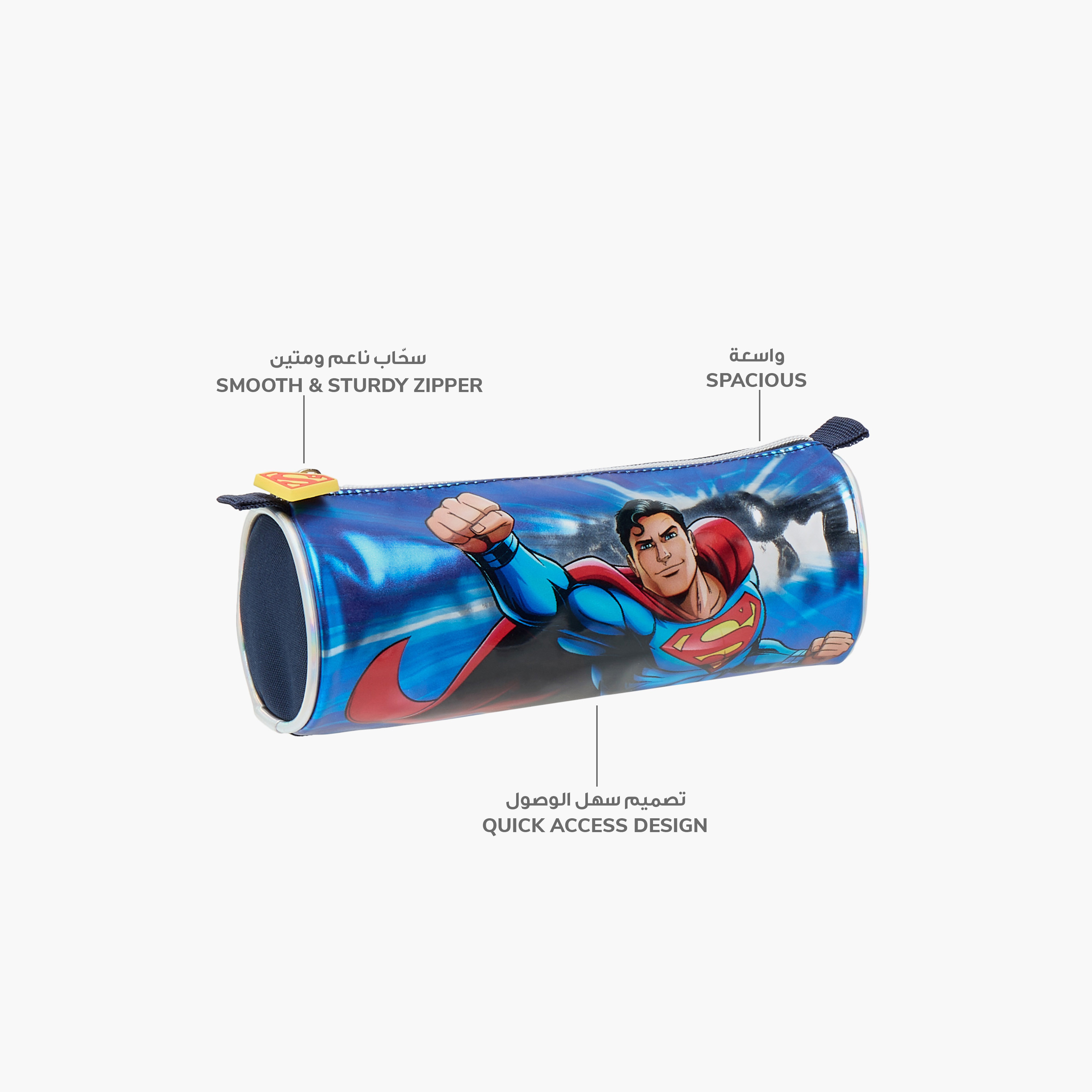 Superman Print Pencil Pouch with Zip Closure-school-stationery-pencilcases-image-6