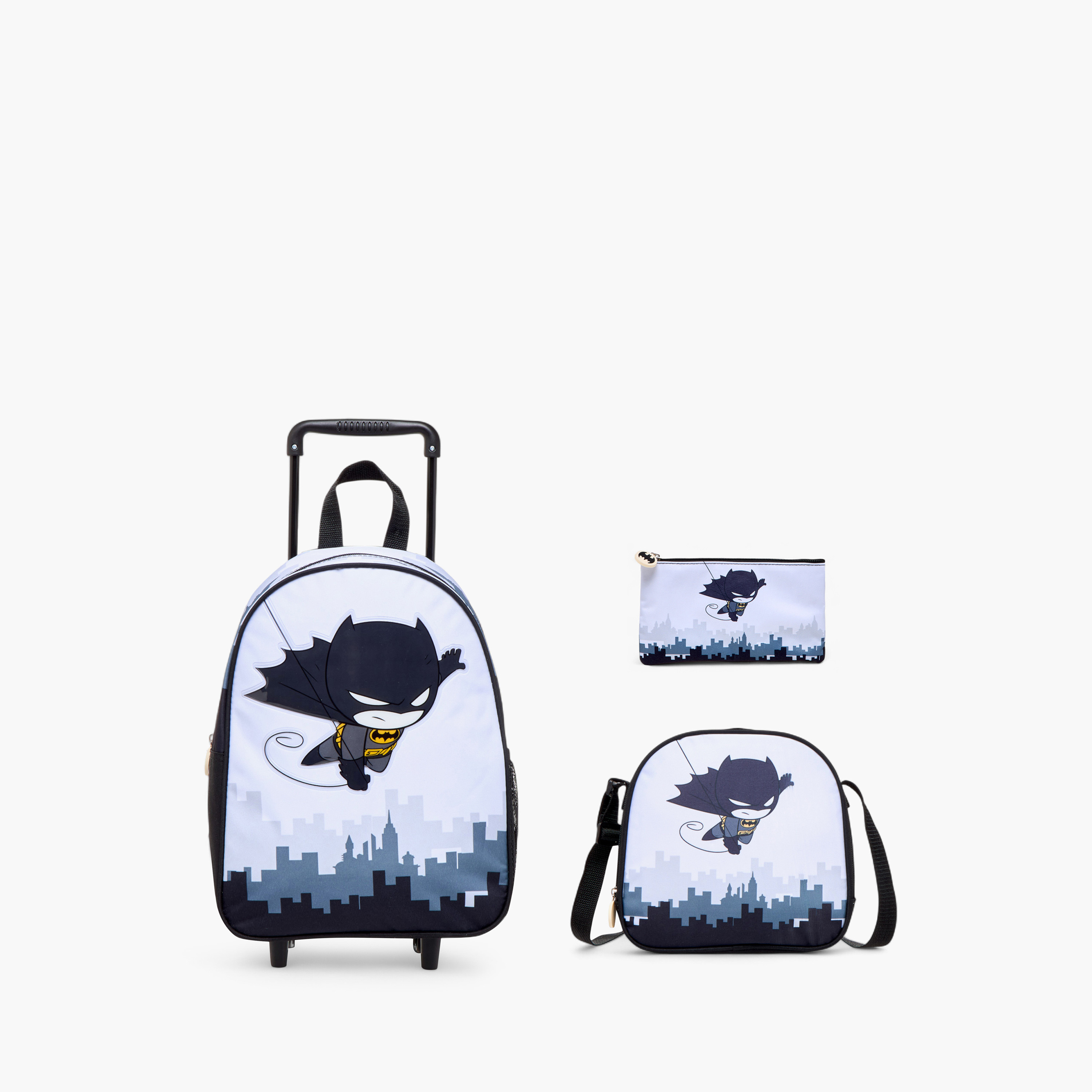 Batman Print 3-Piece Trolley Backpack Set - 13 inches-school-bagsandbackpacks-trolleybags-image-1
