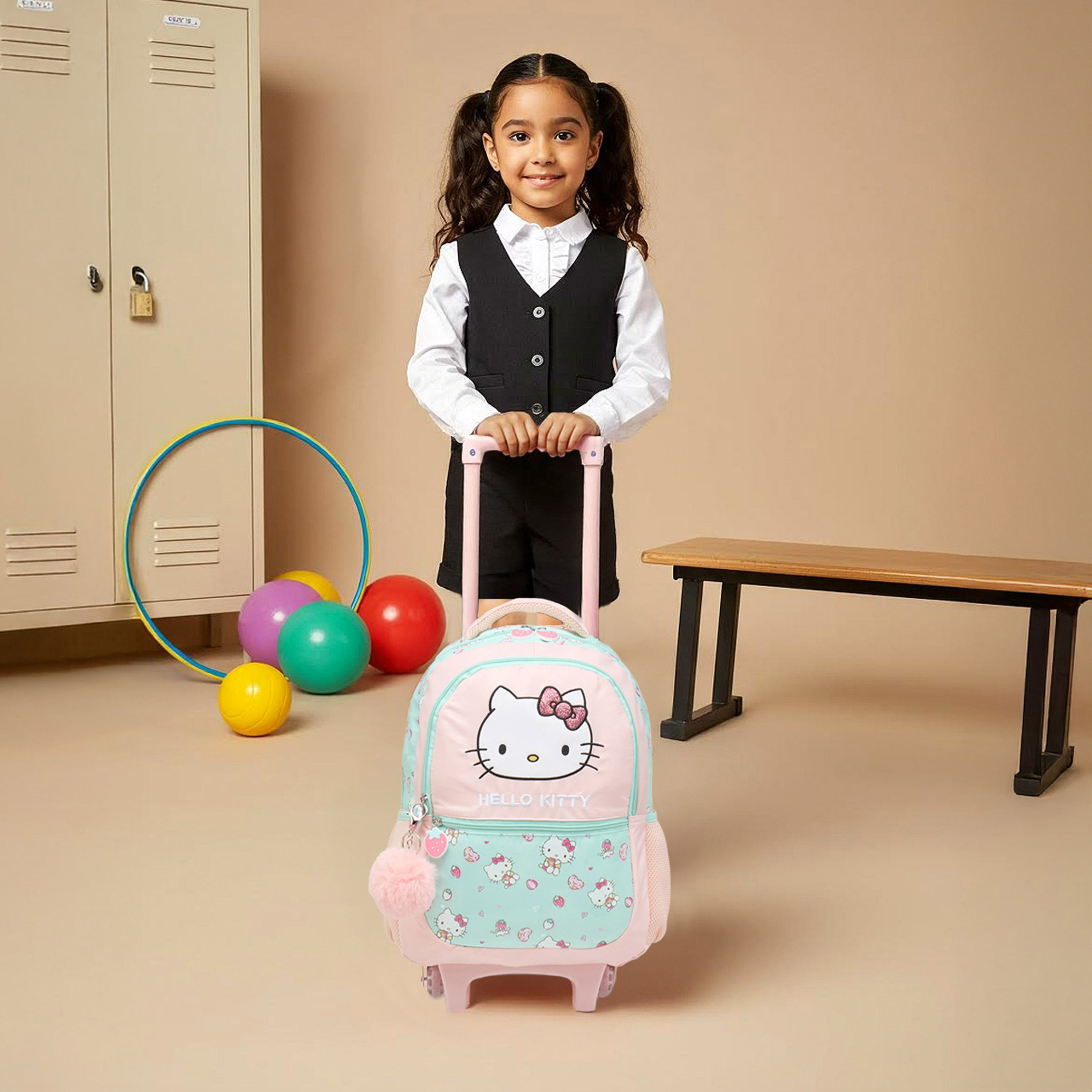 شنطة ترولي للبنات 5-8 سنوات بحزام قابل للتعديل وطبعات هالو كيتي -school-bagsandbackpacks-trolleybags-image-9