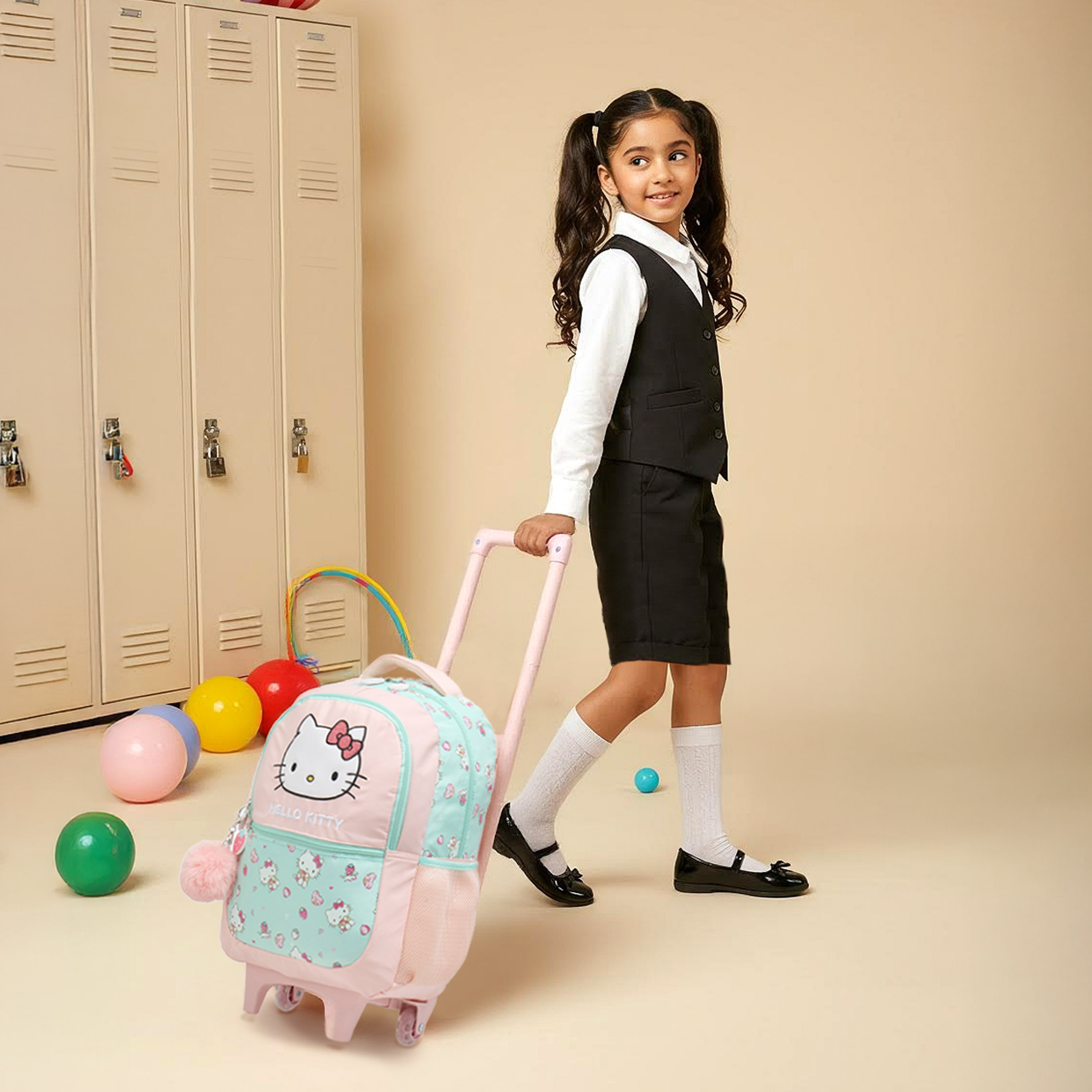 شنطة ترولي للبنات 5-8 سنوات بحزام قابل للتعديل وطبعات هالو كيتي -school-bagsandbackpacks-trolleybags-image-8