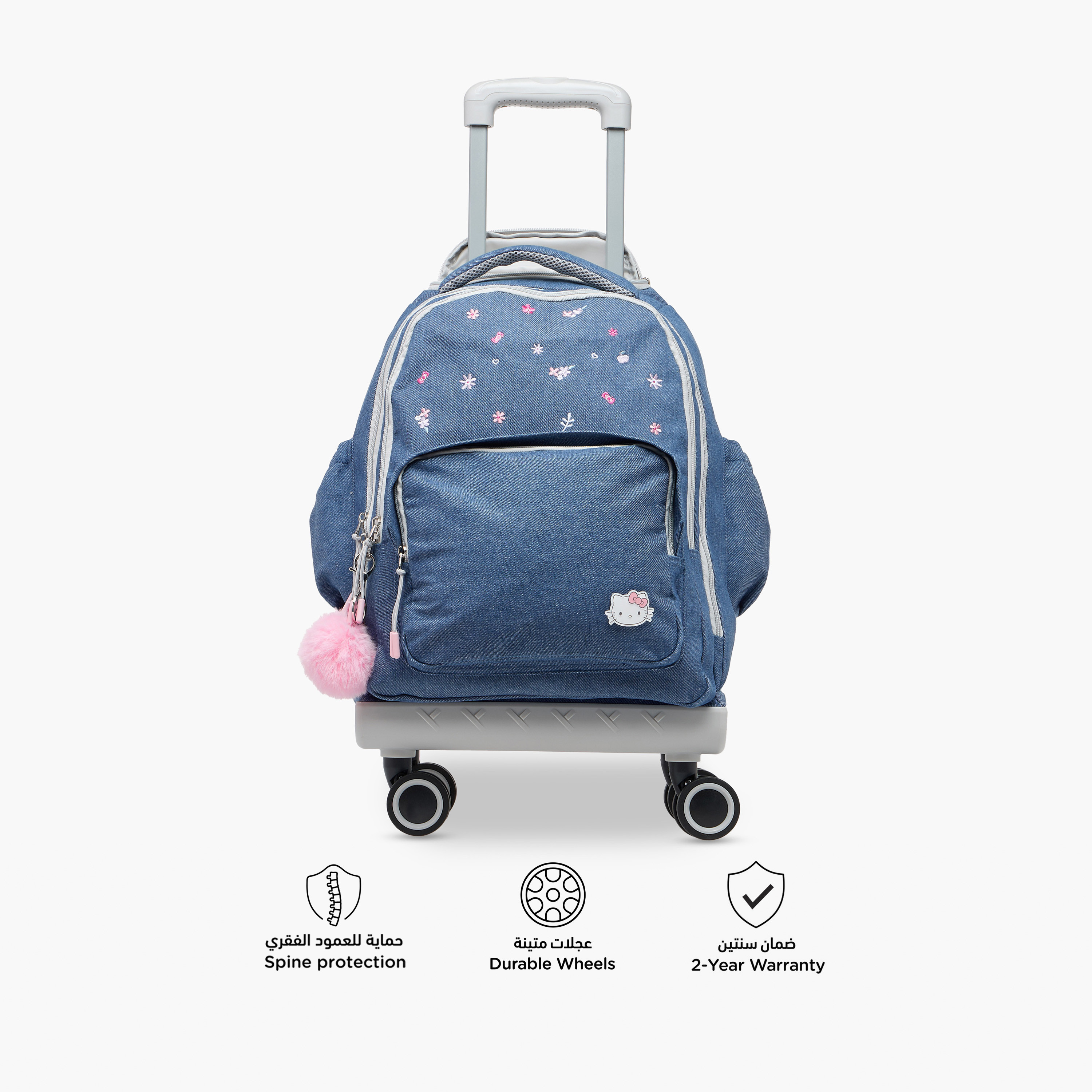 Hello Kitty Print Trolley Backpack with Retractable Handle - 18 inches-school-bagsandbackpacks-trolleybags-image-5