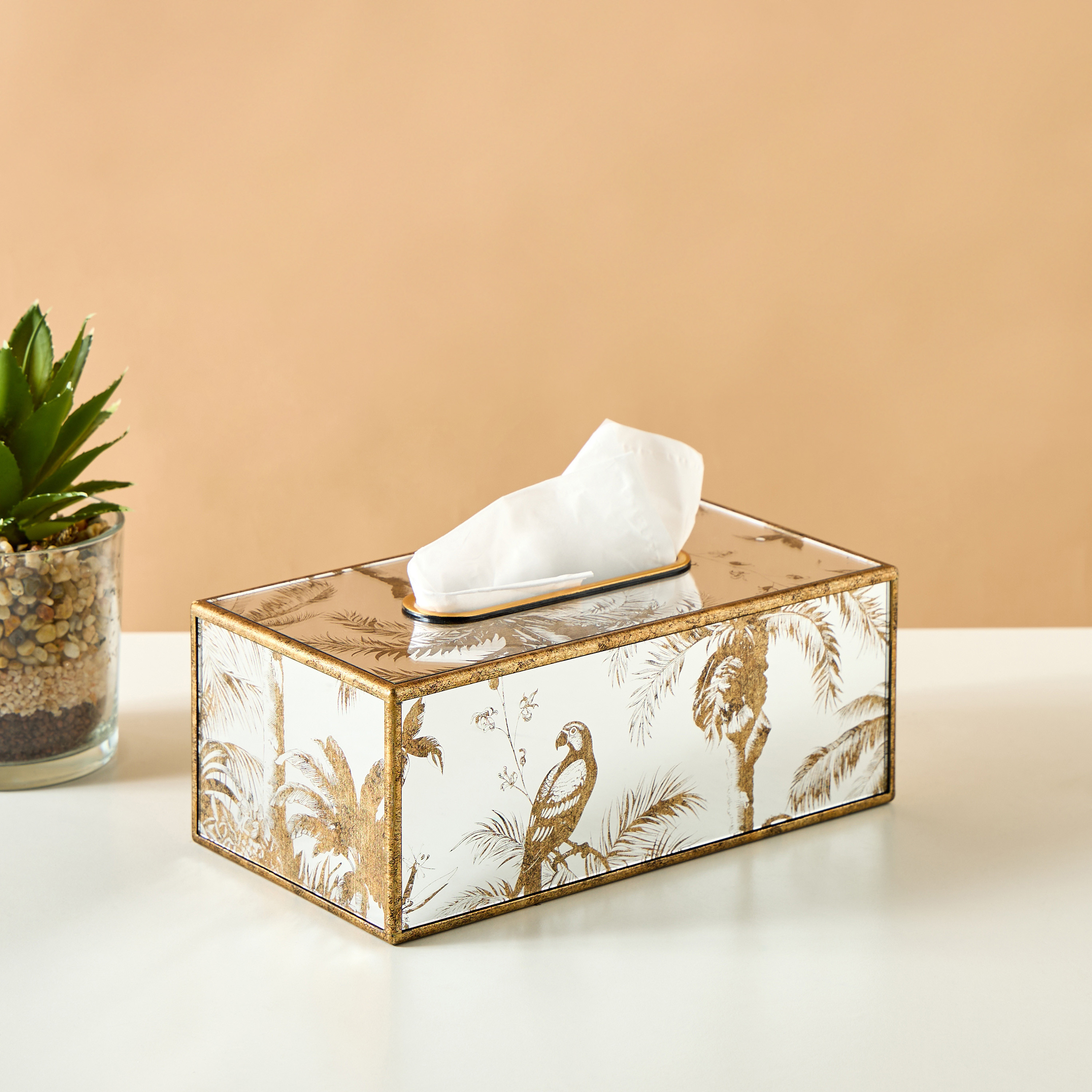 Decorative Tropical Print Tissue Holder - 25x10 cms-household-bathandlaundry-bathaccessories-tissueboxesandcottonjars-image-1