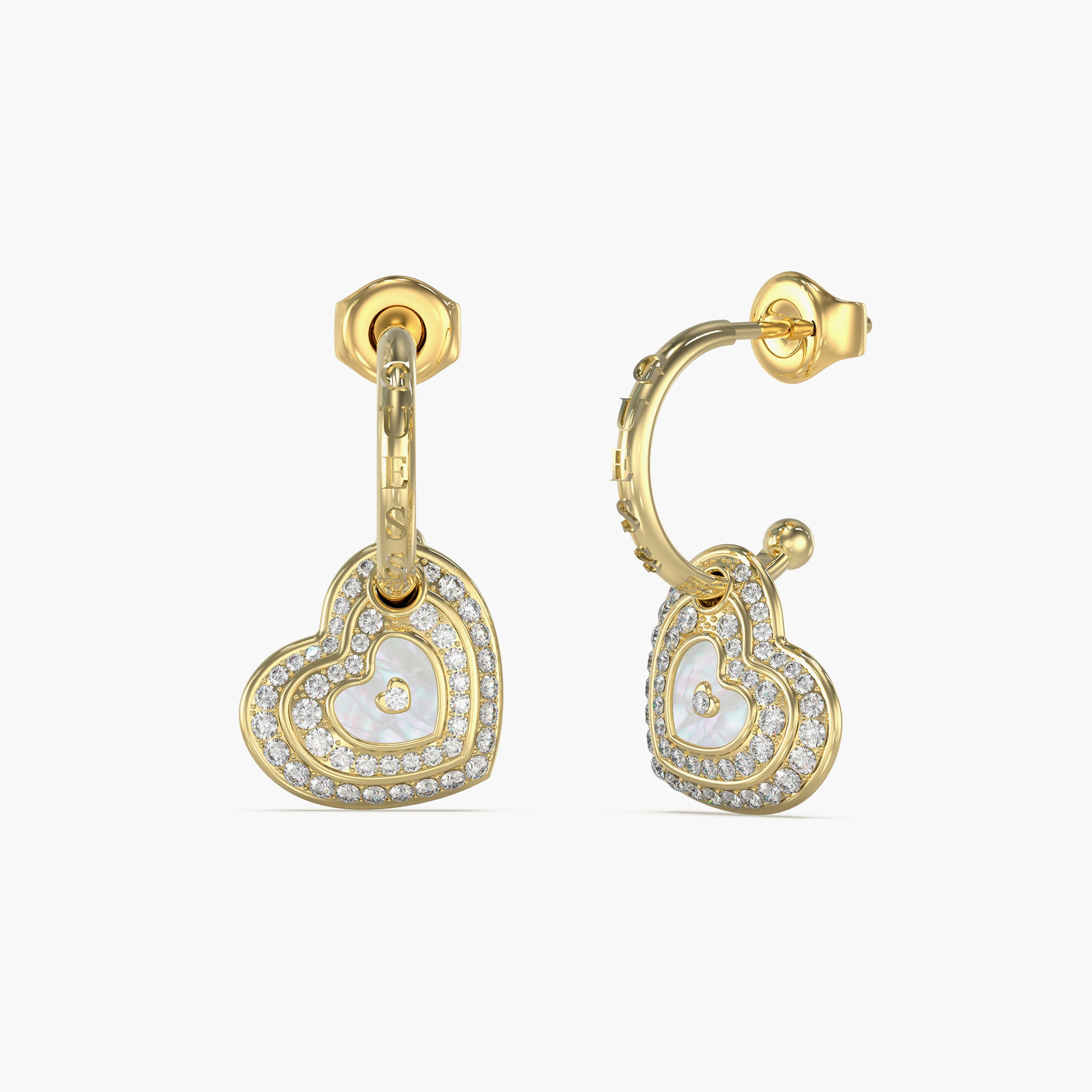 غيس- أقراط فولاذ ذهبية بتعليقات من الكريستال واللؤلؤ 25 مم | JUBE04019JWYGWHT-U-women-watchesandjewellery-jewellery-earrings-image-1