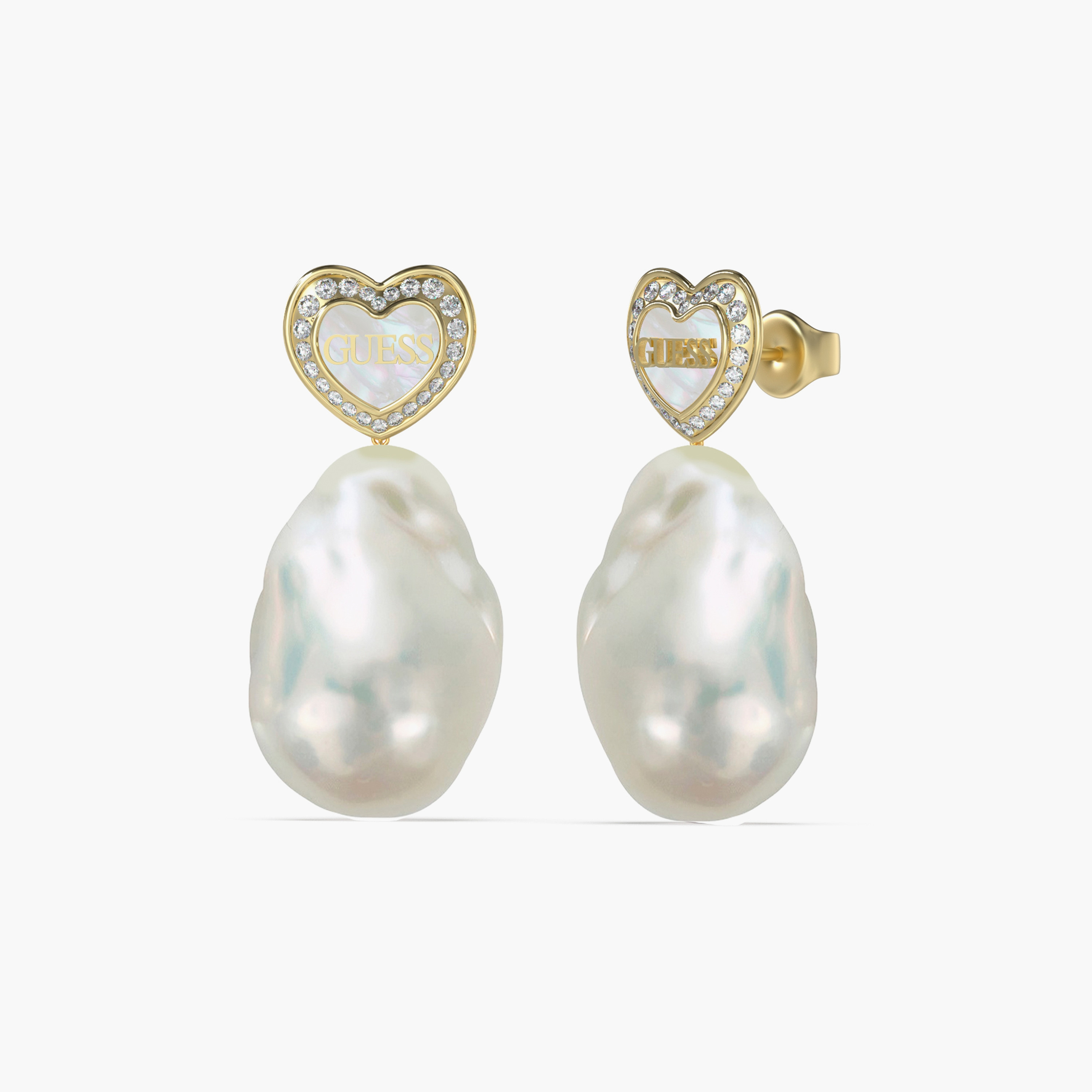 غيس- أقراط من الفولاذ الأبيض على شكل قلب مزين باللؤلؤ 35 مم | JUBE04022JWYGWHT-U-women-watchesandjewellery-jewellery-earrings-image-2