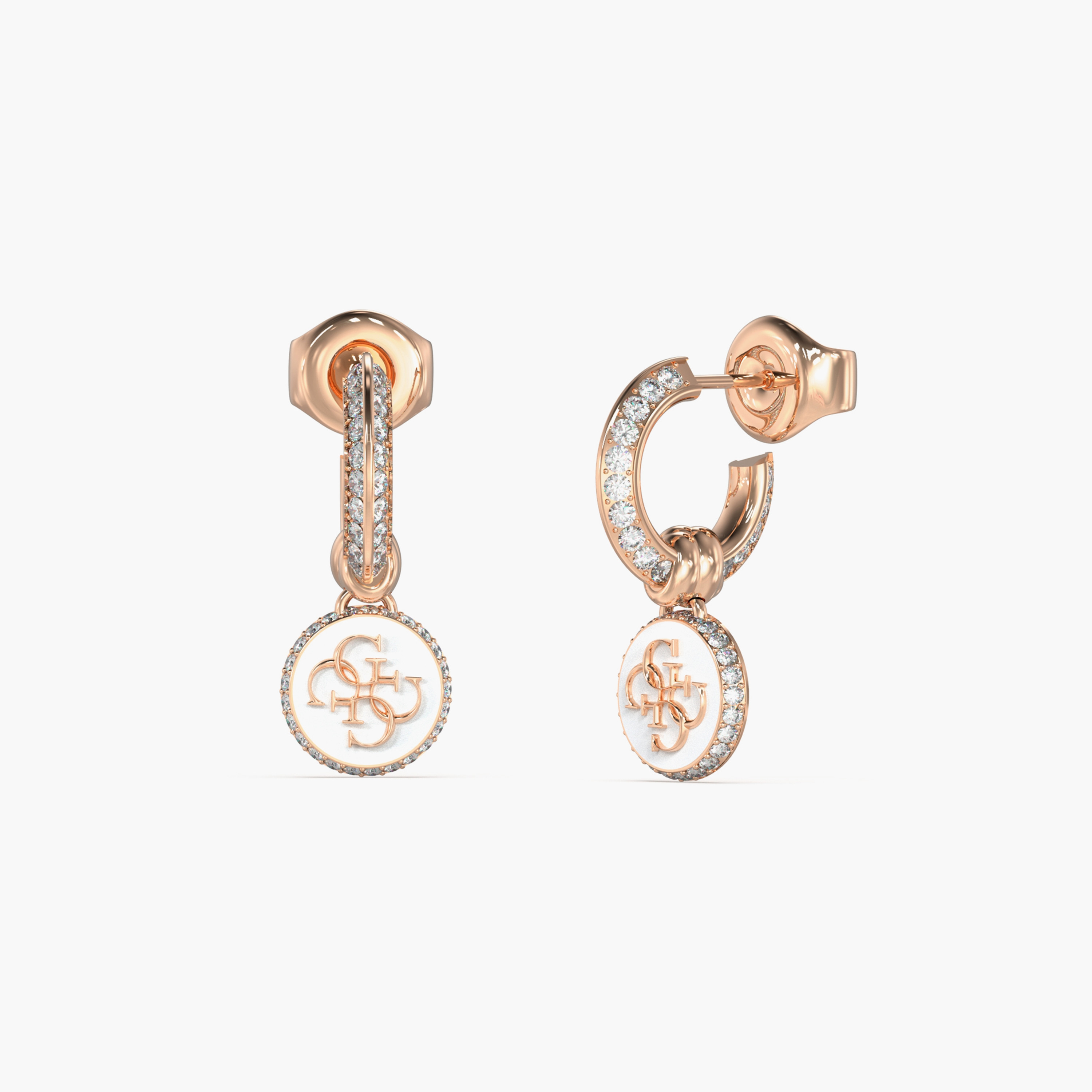 Guess 25MM 4G Logo Knot Huggies Rose Gold Earrings Steel | JUBE04054JWRGWHT/U-women-watchesandjewellery-jewellery-earrings-image-1