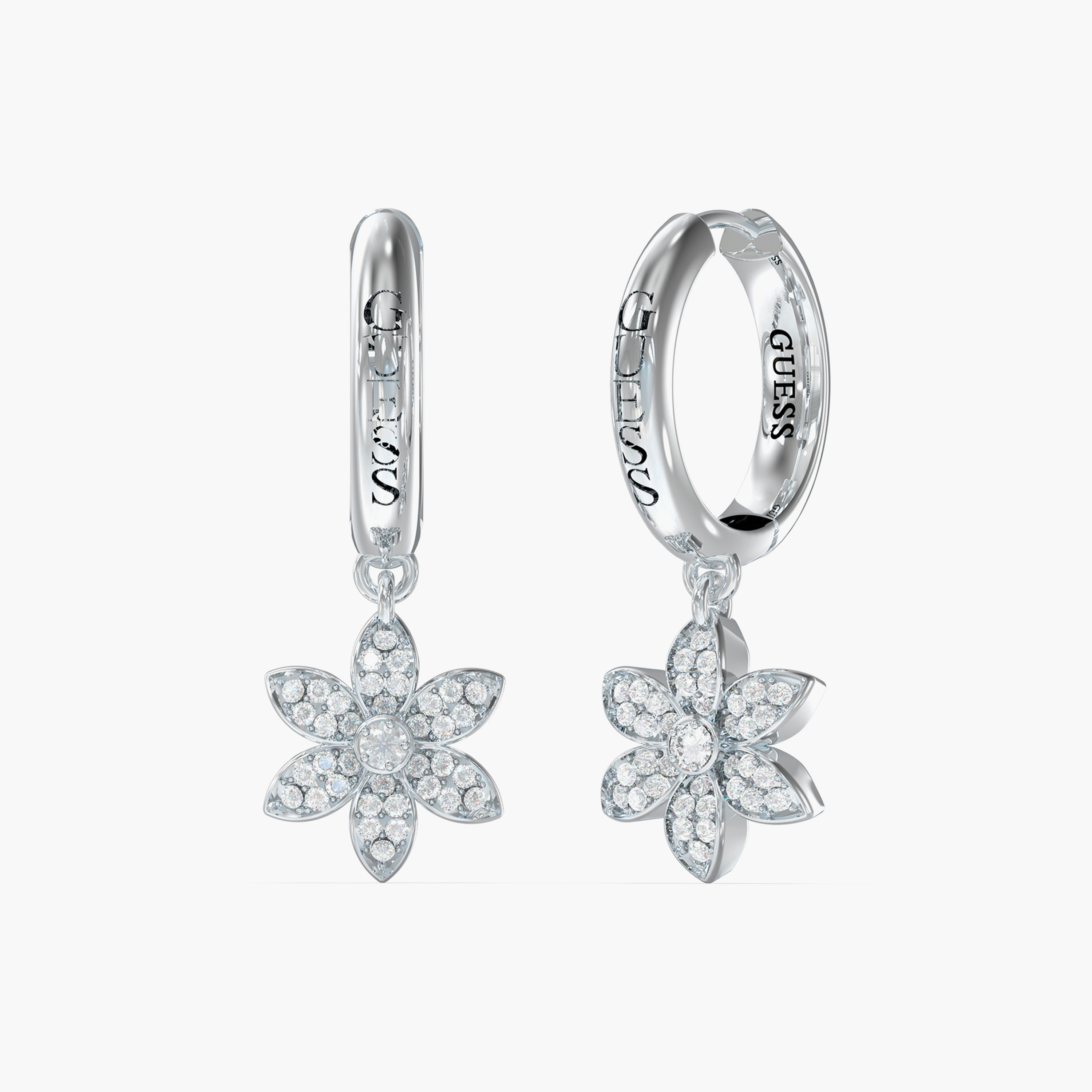 غيس- أقراط فولاذ فضية على شكل زهرة مرصعة بأحجار 30 مم | JUBE04149JWRHT-U-women-watchesandjewellery-jewellery-earrings-image-1