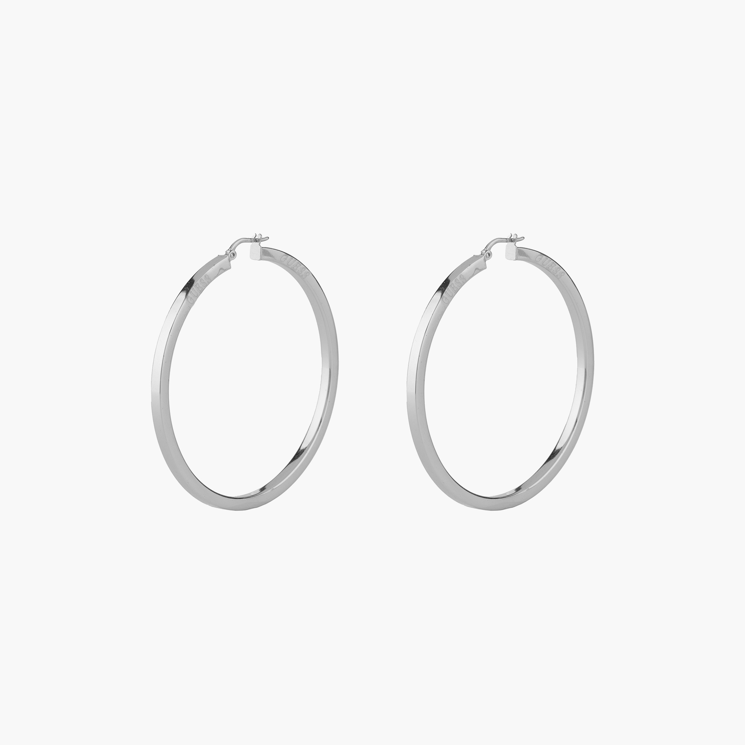 Guess 60MM Squared Superlight Silver Hoops Steel | JUBE04198JWRHT/U-women-watchesandjewellery-jewellery-earrings-image-1