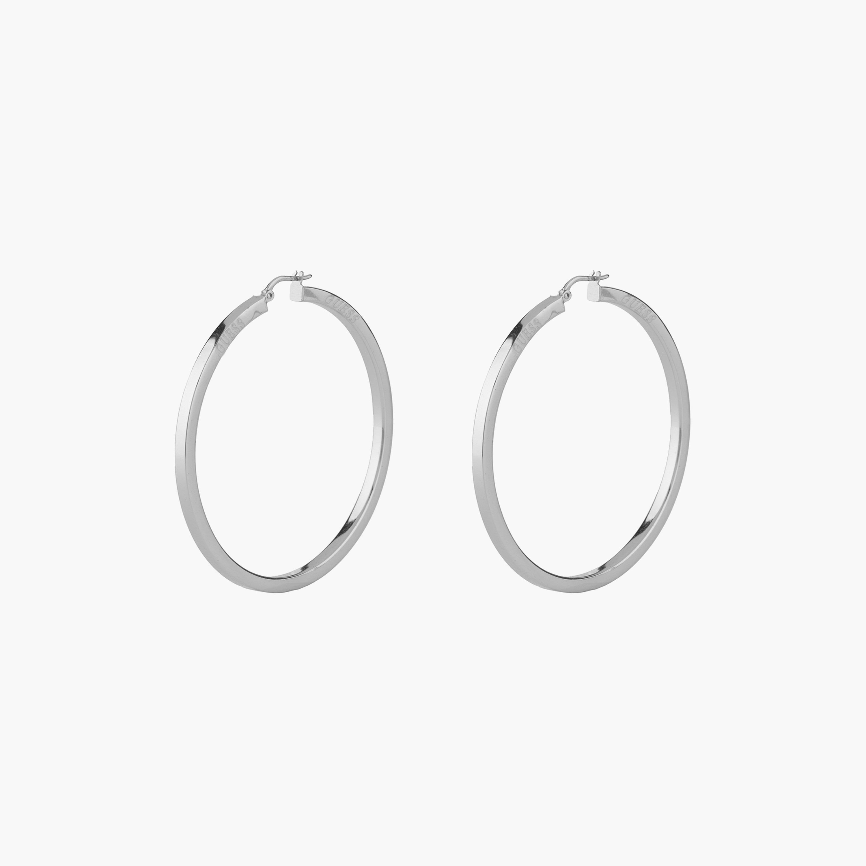 Guess 40MM Squared Superlight Silver Hoops Steel | JUBE04199JWRHT/U-women-watchesandjewellery-jewellery-earrings-image-1