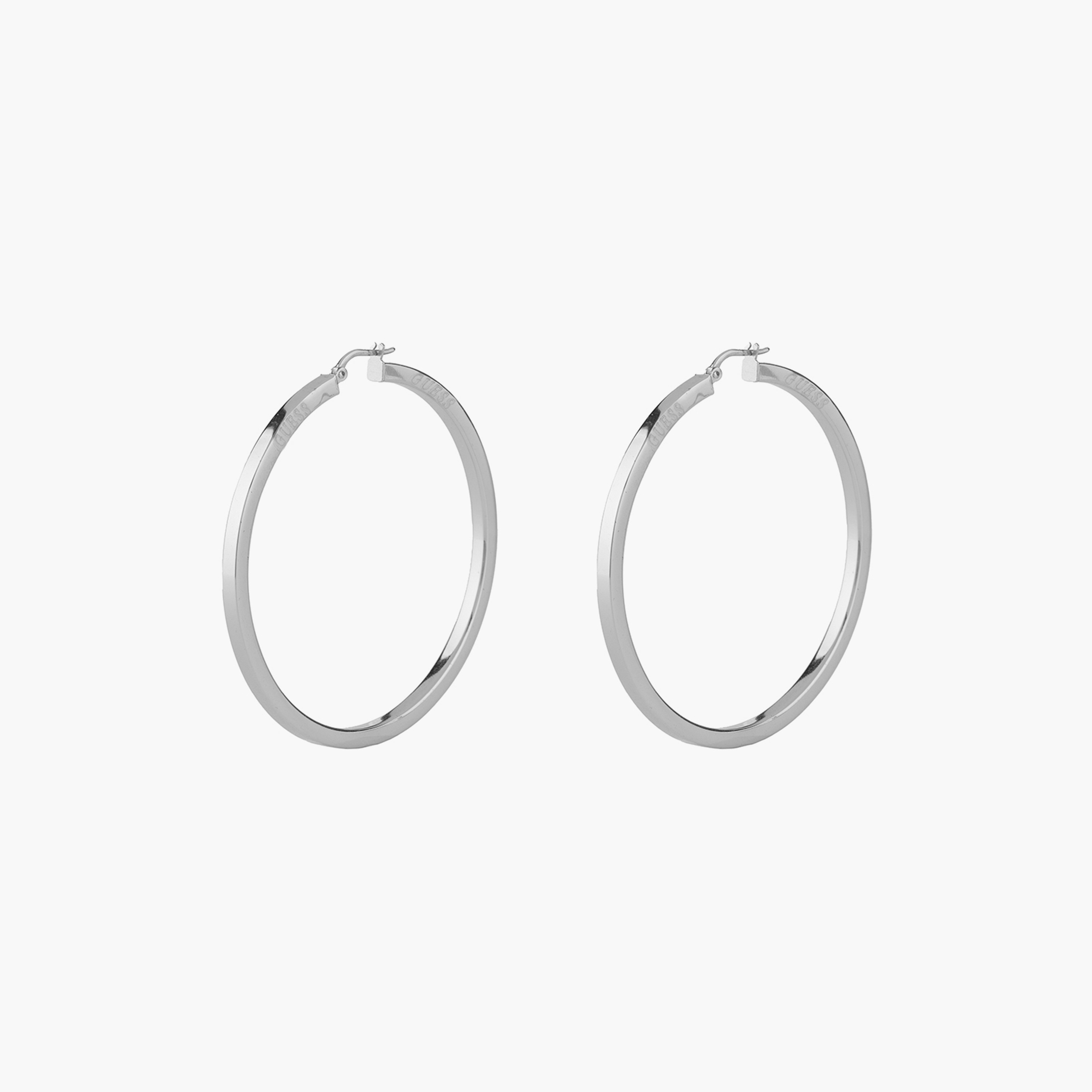 Guess 25MM Squared Superlight Silver Hoops Steel | JUBE04200JWRHT/U-women-watchesandjewellery-jewellery-earrings-image-1