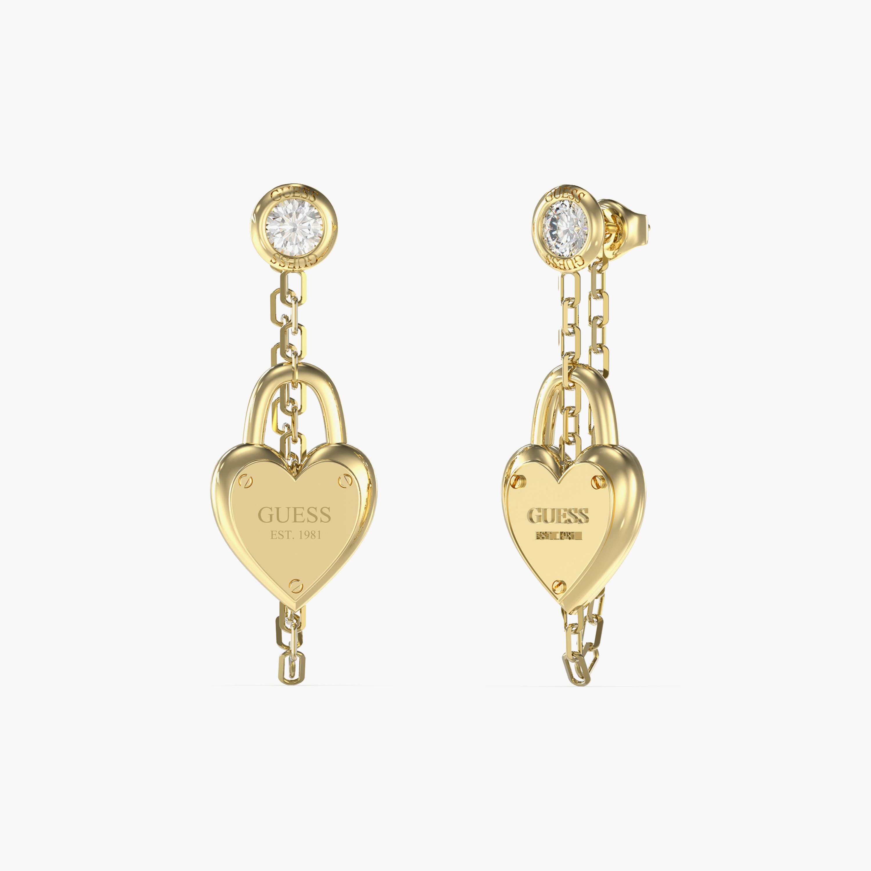 غيس- أقراط فولاذ ذهبية على شكل قلب ومفتاح 30 مم | JUBE04212JWYGT-U-women-watchesandjewellery-jewellery-earrings-image-1