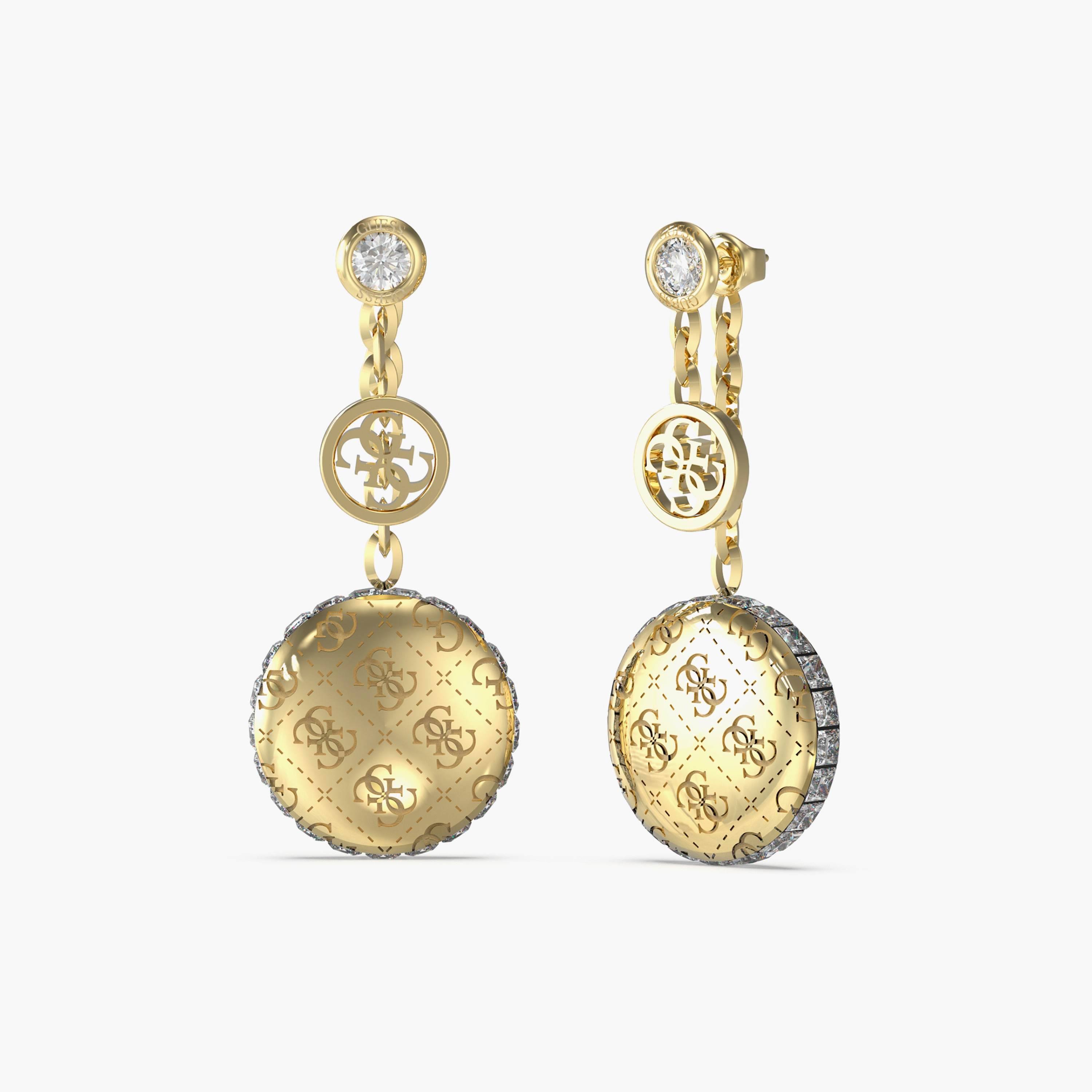 غيس- أقراط فولاذ ذهبية بقطر مع كريستال جانبي 37 مم 4 جرام | JUBE04266JWYGT-U-women-watchesandjewellery-jewellery-earrings-image-1