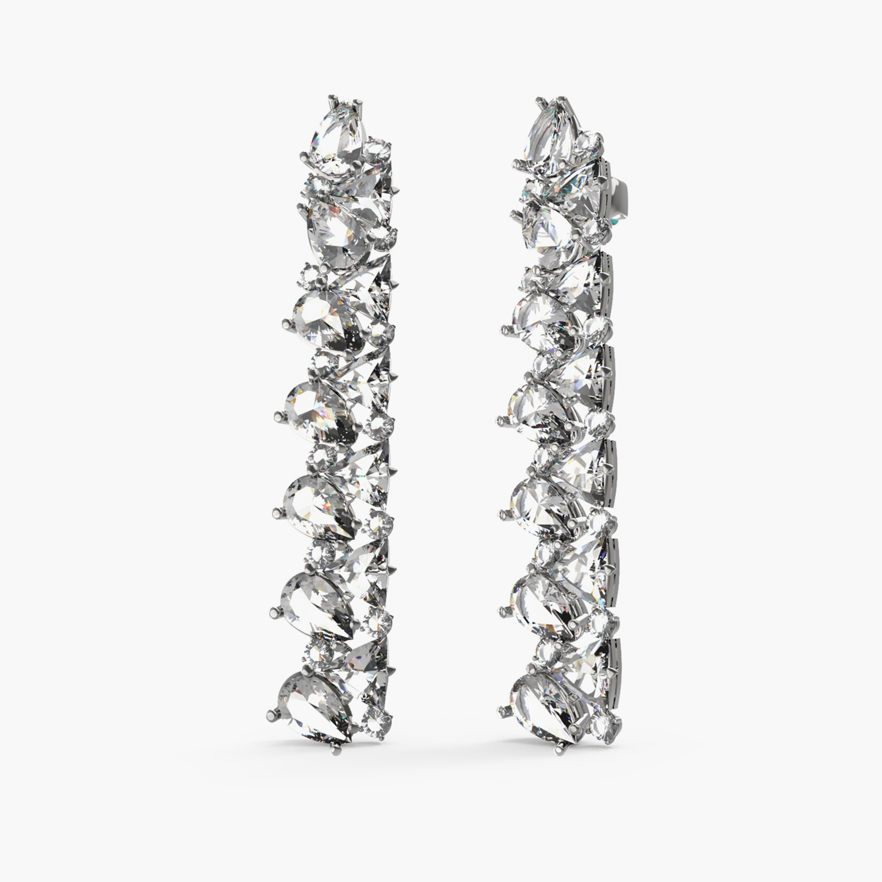 غيس- أقراط فولاذ فضية بتعليقات متعددة الكريستالات 50 مم | JUBE04416JWRHT-U-women-watchesandjewellery-jewellery-earrings-image-1