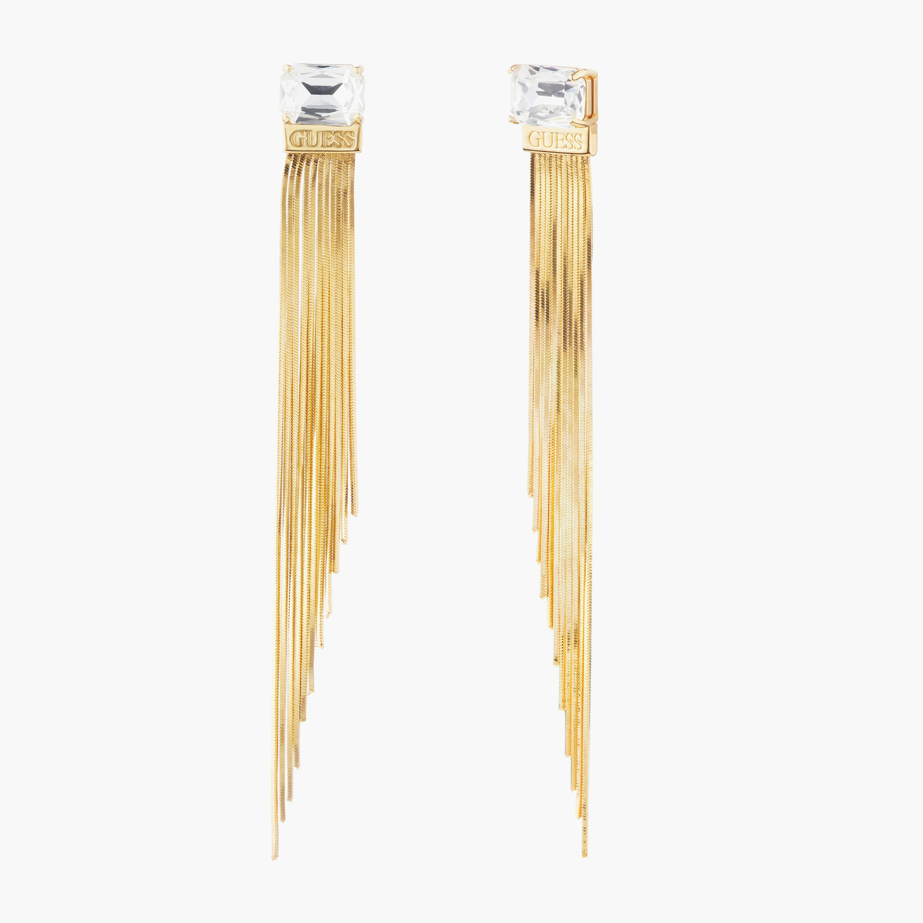 غيس- أقراط كريستال وشراشيب فولاذ ذهبية 125 مم | JUBE04434JWYGT-U-women-watchesandjewellery-jewellery-earrings-image-1