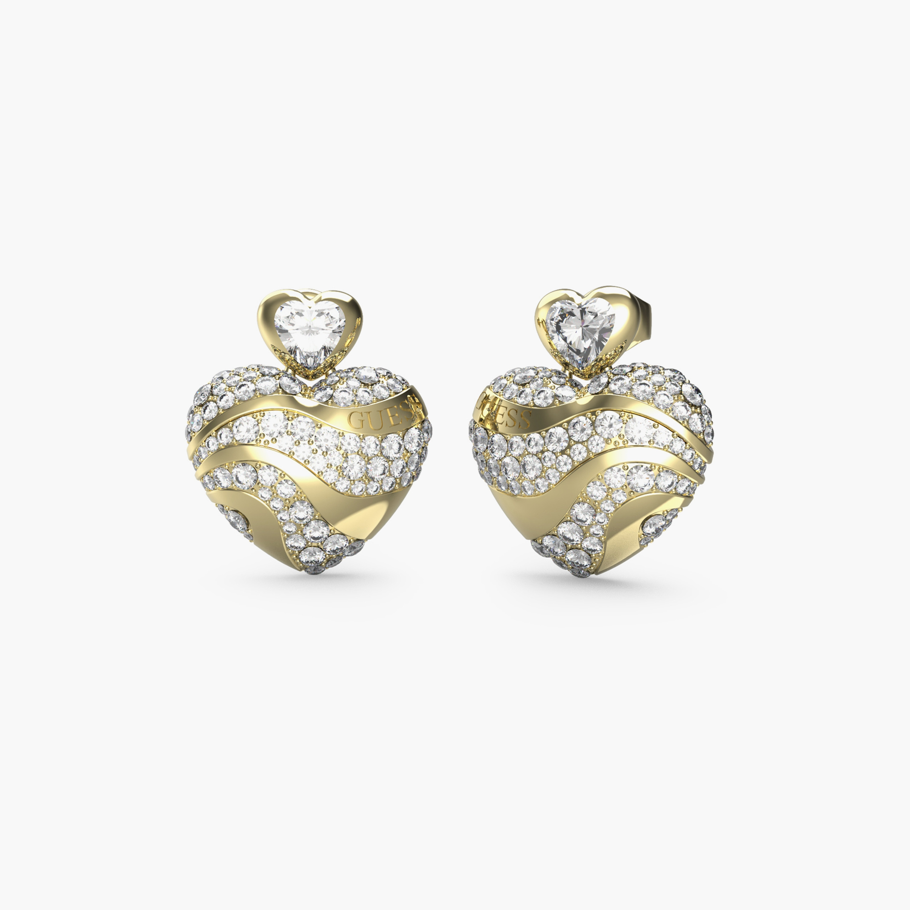 غيس- أقراط فولاذ ذهبية على شكل قلوب من الكريستال 25 مم | JUBE04499JWYGT-U-women-watchesandjewellery-jewellery-earrings-image-1
