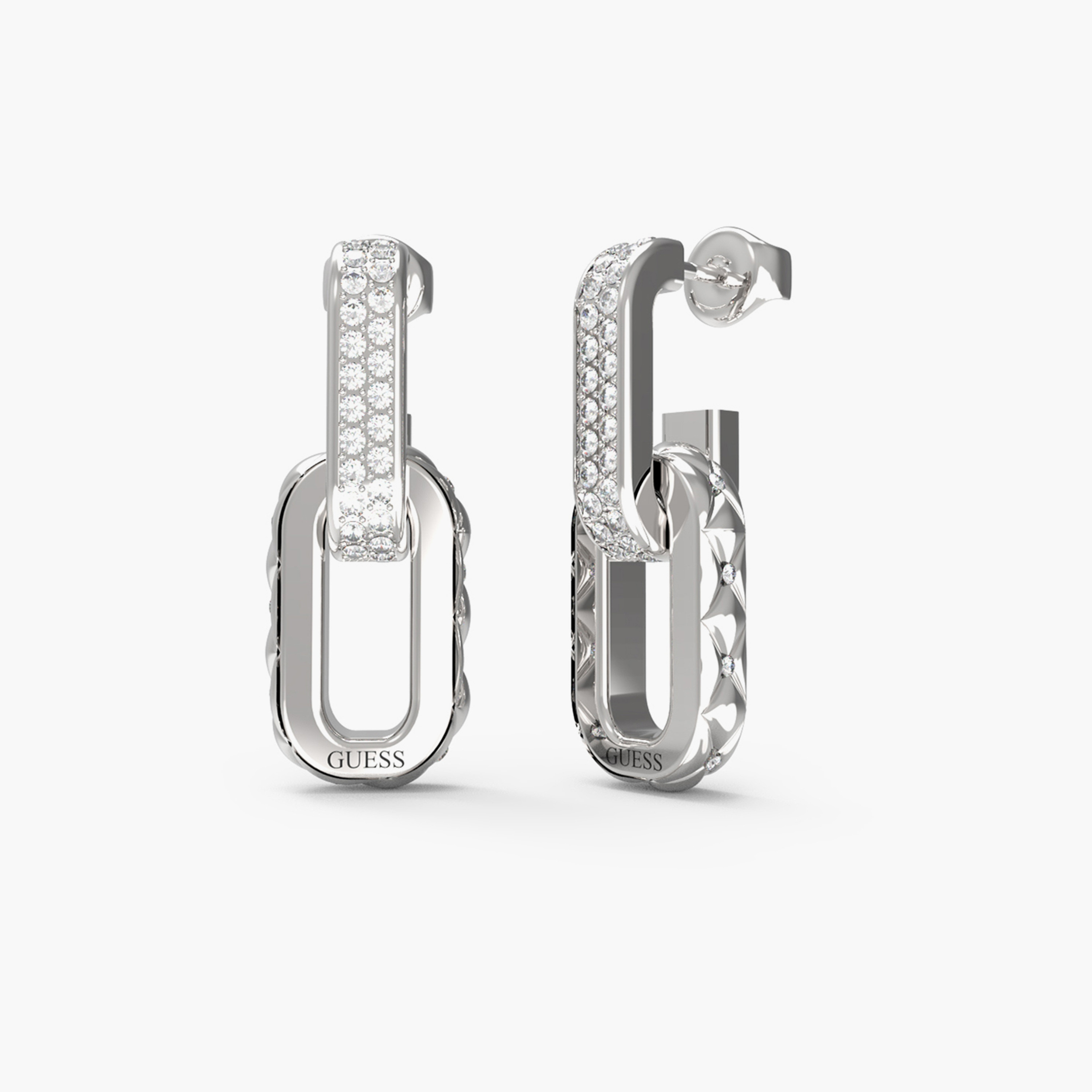 غيس- أقراط فولاذ فضية بحلقتين مرصعة ماتيلاس 30 مم | JUBE04582JWRHT-U-women-watchesandjewellery-jewellery-earrings-image-1
