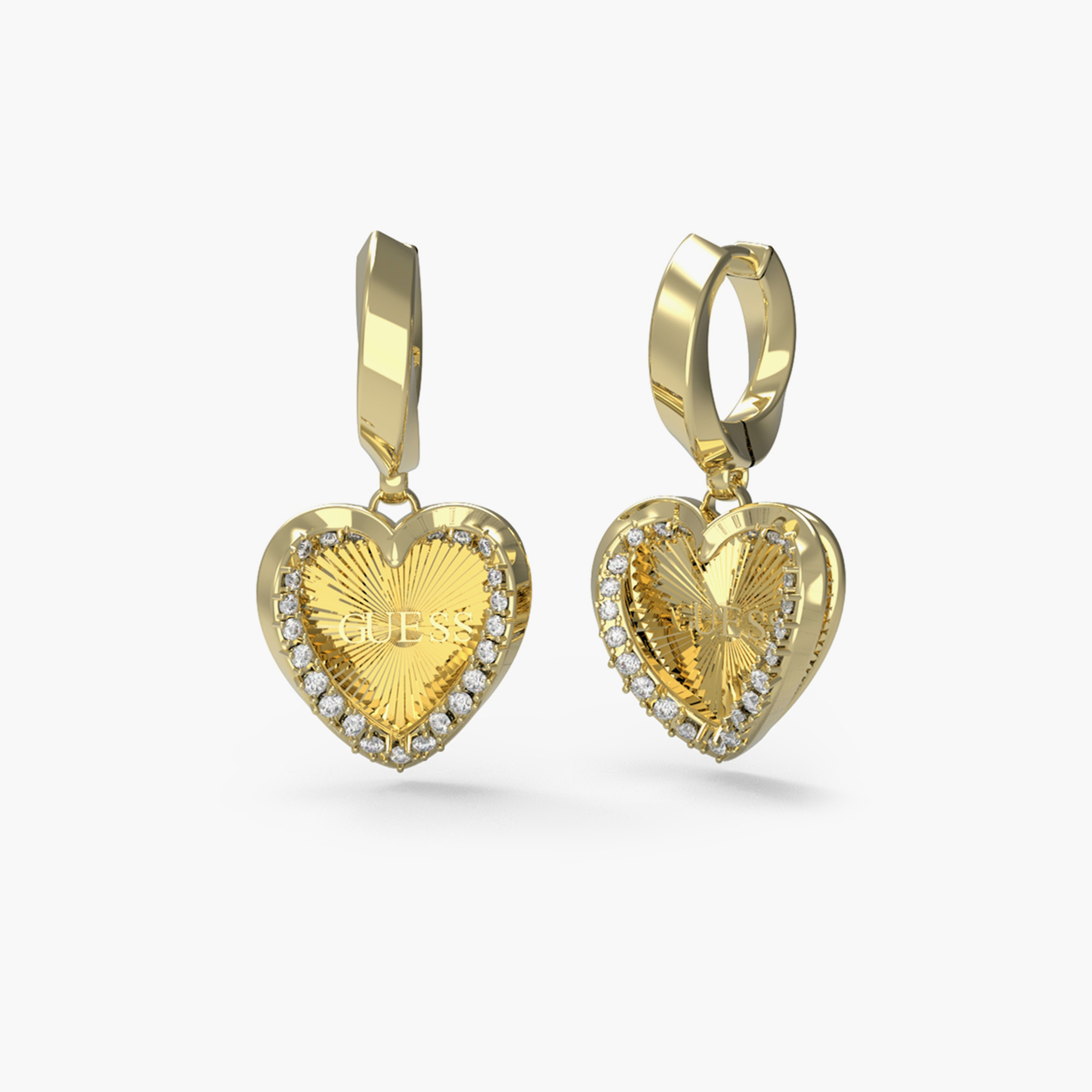 Guess 30MM Mon Amour Heart Huggies Gold Earrings Steel | JUBE04608JWYGT/U-women-watchesandjewellery-jewellery-earrings-image-1